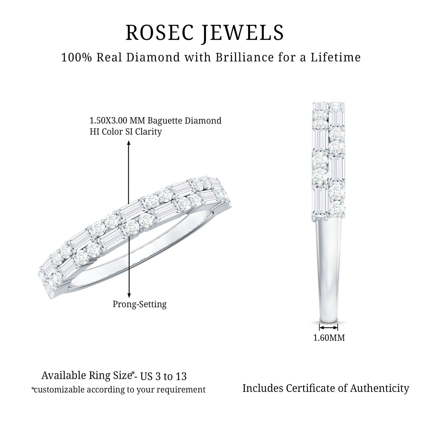 Natural Diamond Half Eternity Anniversary Ring in East West Style
