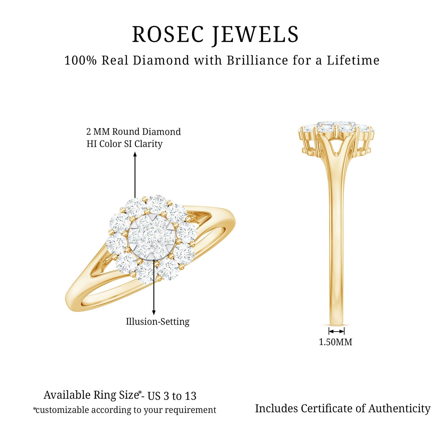 Certified Real Diamond Cluster Ring with Halo
