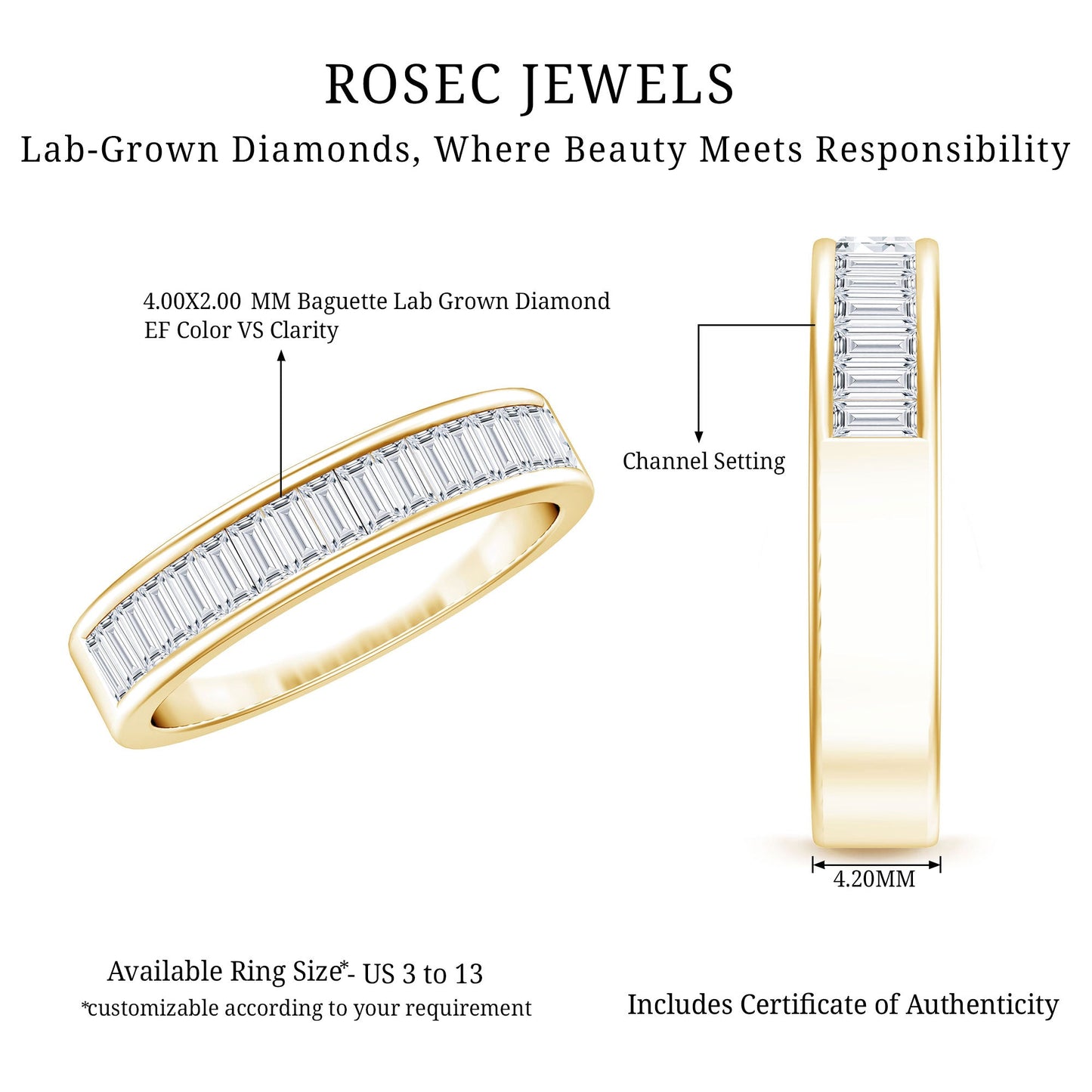Baguette Cut Lab Grown Diamond Half Eternity Band