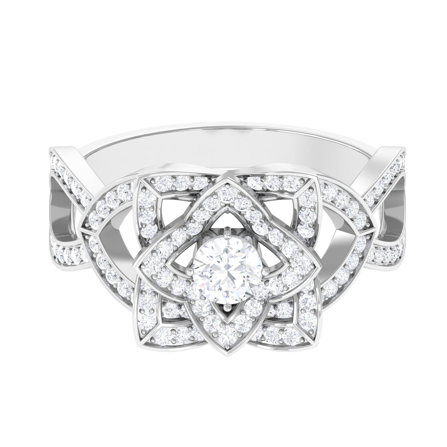 Genuine Diamond Blooming Flower Engagement Ring for Women