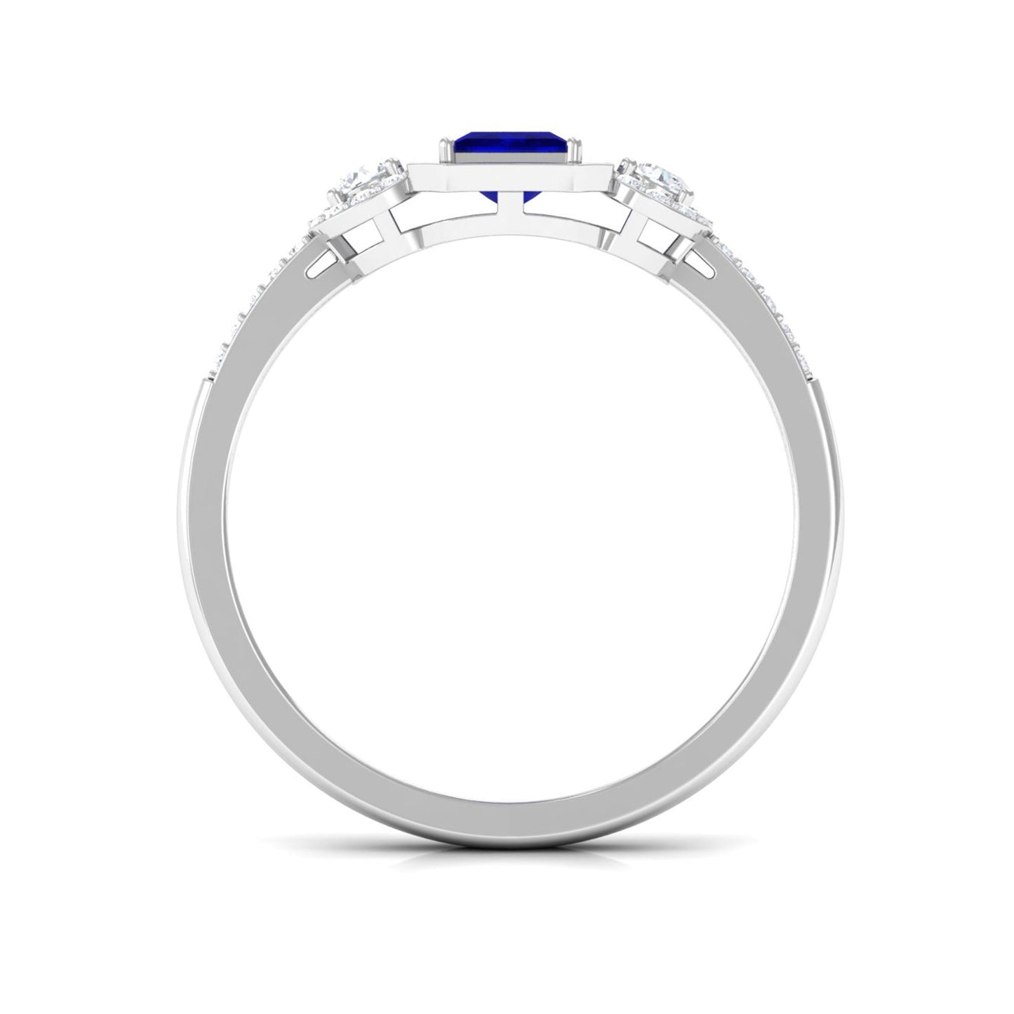 Real Blue Sapphire Princess Cut Blue Sapphire Engagement Ring with Diamond
