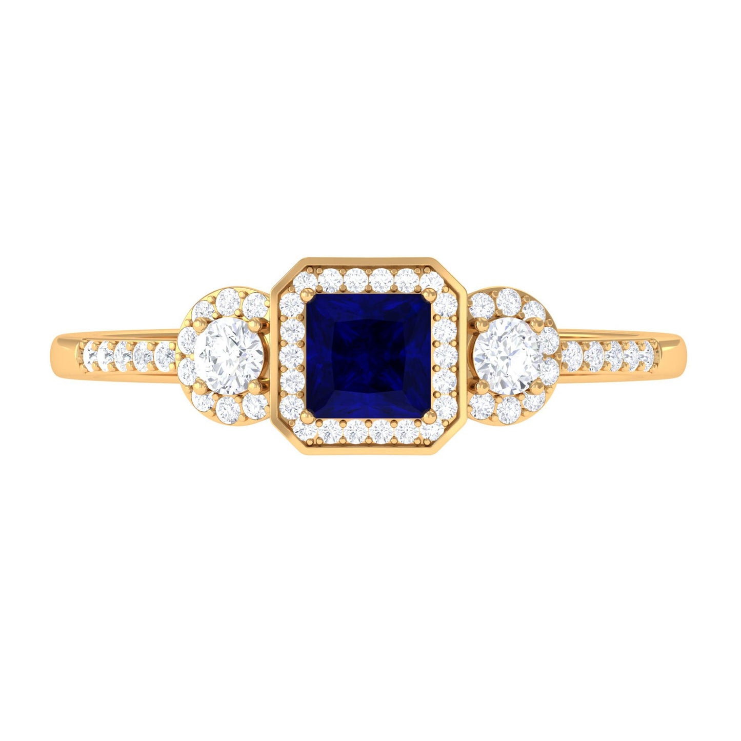 Real Blue Sapphire Princess Cut Blue Sapphire Engagement Ring with Diamond