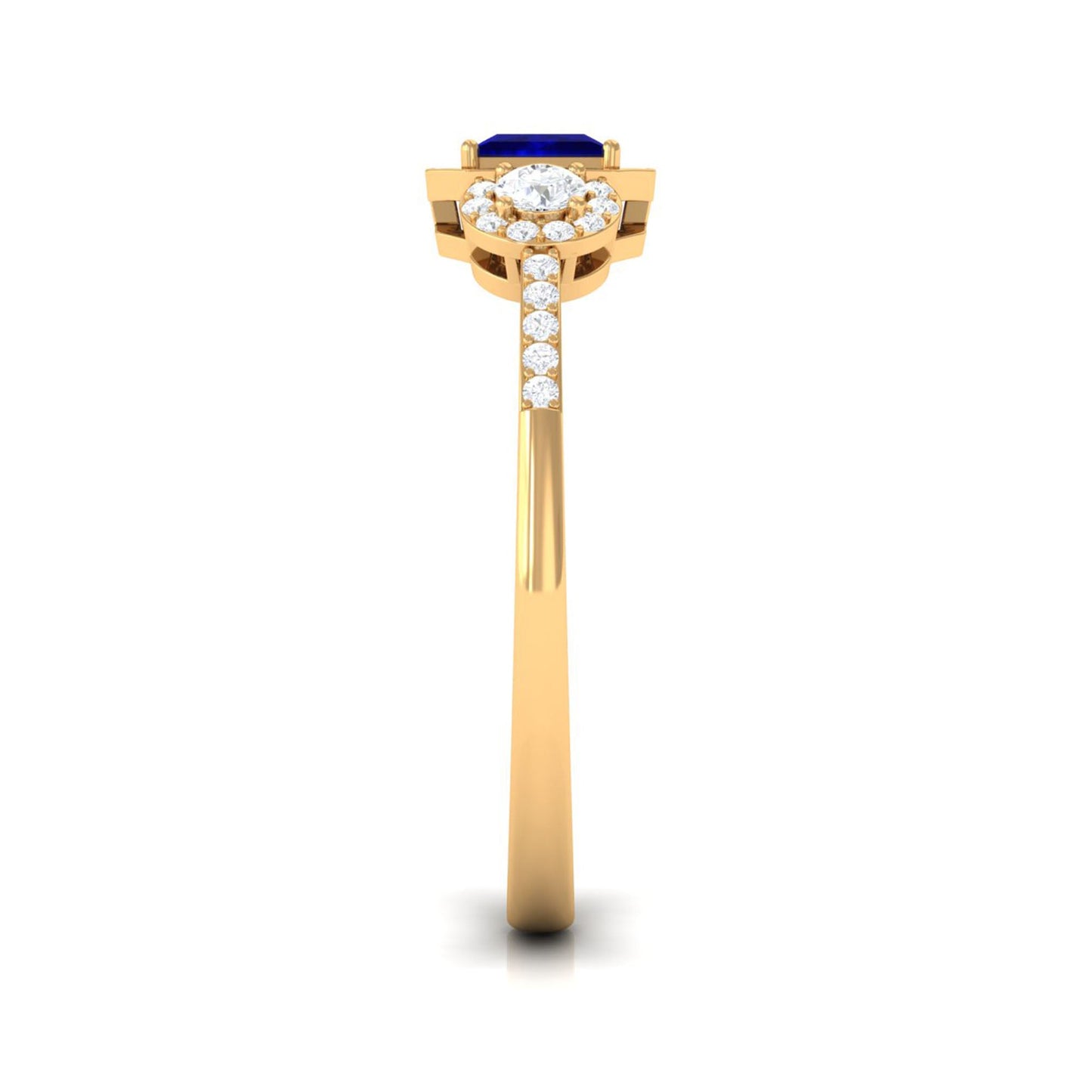 Real Blue Sapphire Princess Cut Blue Sapphire Engagement Ring with Diamond