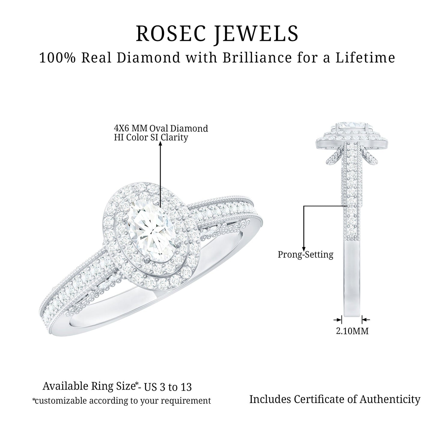 Diamond Double Halo Engagement Ring with Beaded Detailing