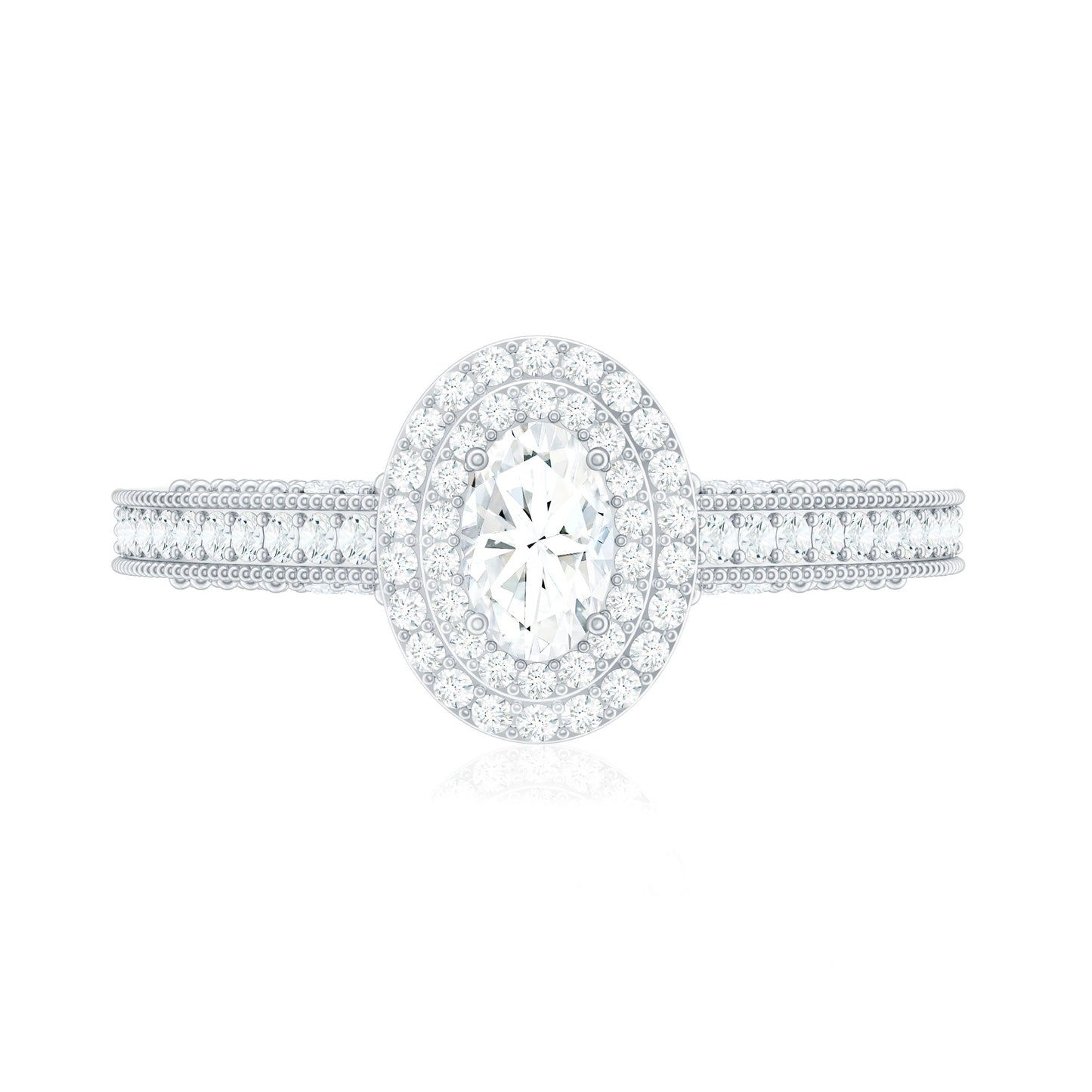 Diamond Double Halo Engagement Ring with Beaded Detailing