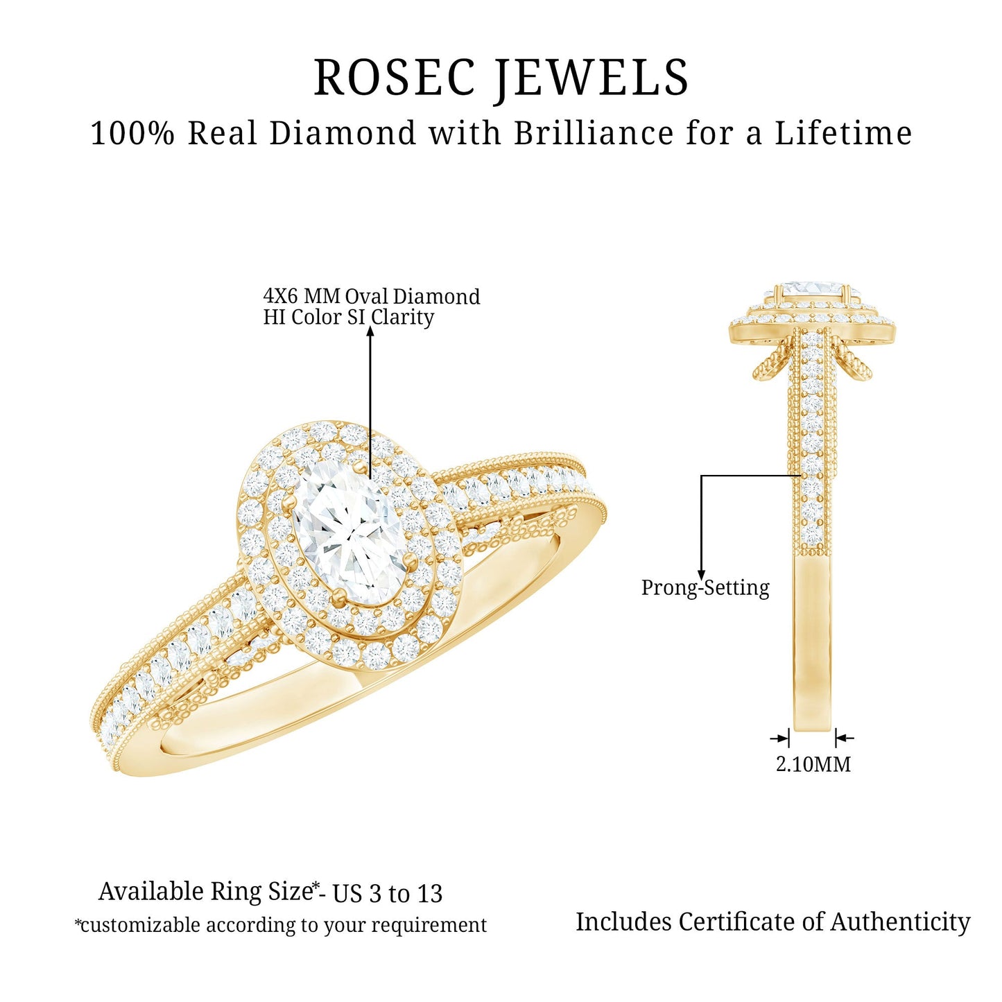 Diamond Double Halo Engagement Ring with Beaded Detailing
