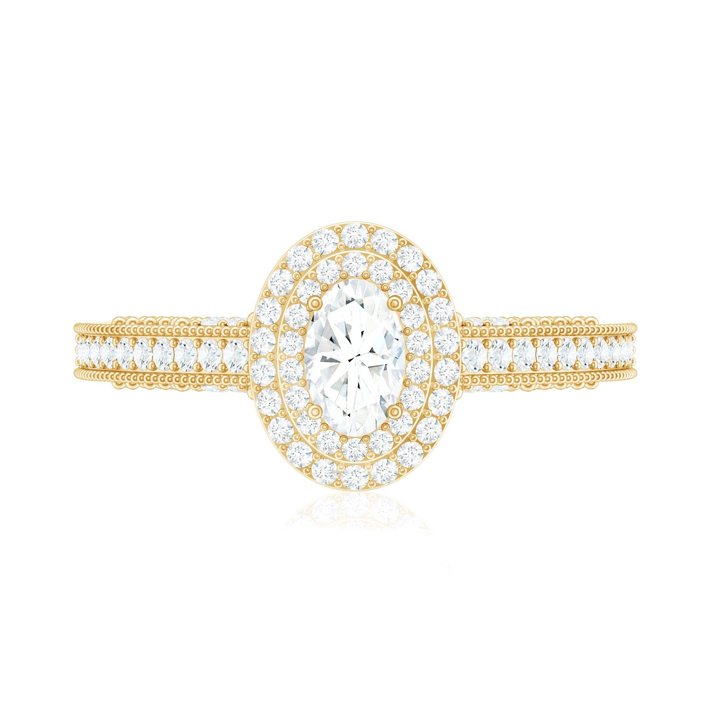 Diamond Double Halo Engagement Ring with Beaded Detailing