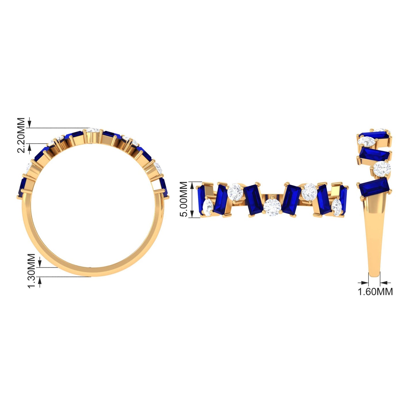 Genuine Baguette Blue Sapphire Half Eternity Ring with Diamond