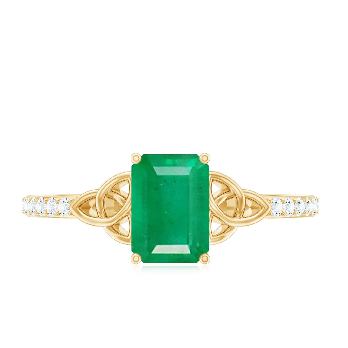 Natural 1.2 Carat Emerald Cut Emerald Diamond Engagement Ring with Celtic Knot
