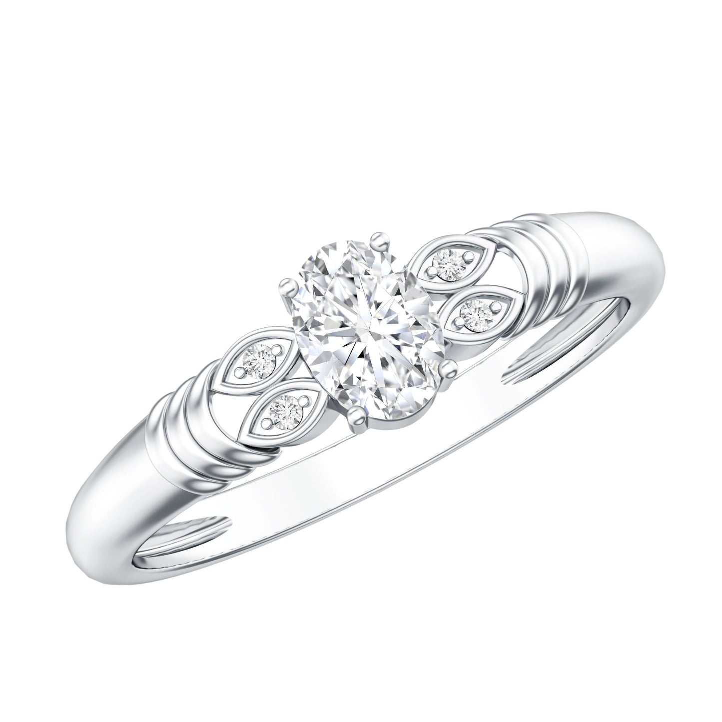 Natural Oval Cut Diamond Solitaire Engagement Ring
