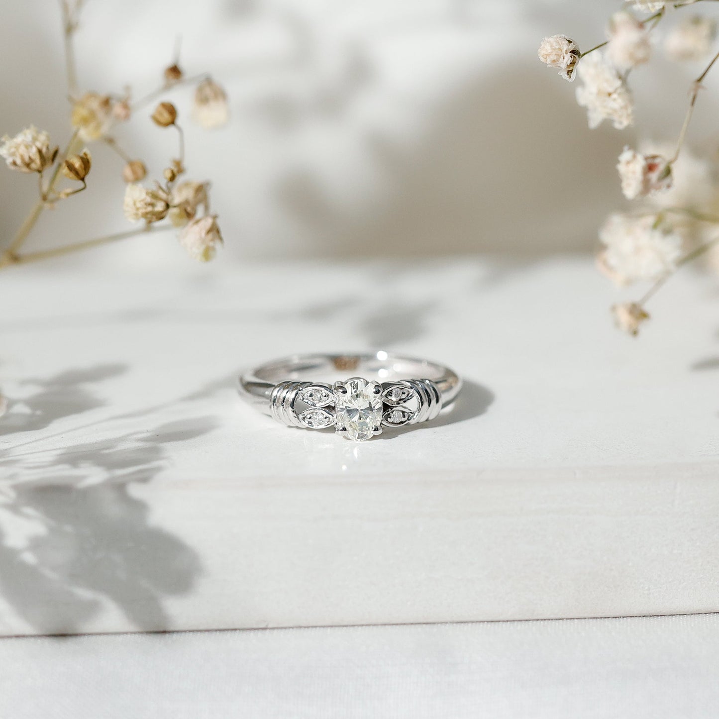Natural Oval Cut Diamond Solitaire Engagement Ring