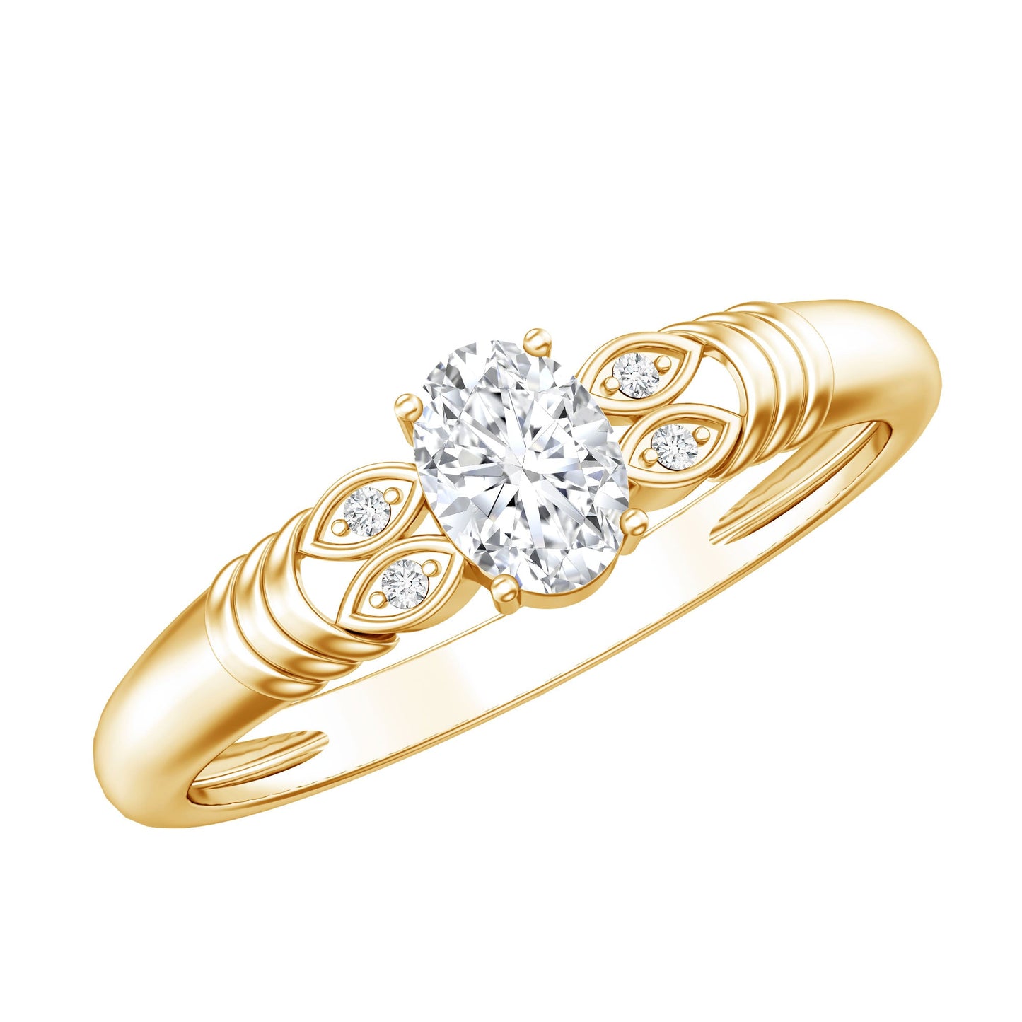 Natural Oval Cut Diamond Solitaire Engagement Ring