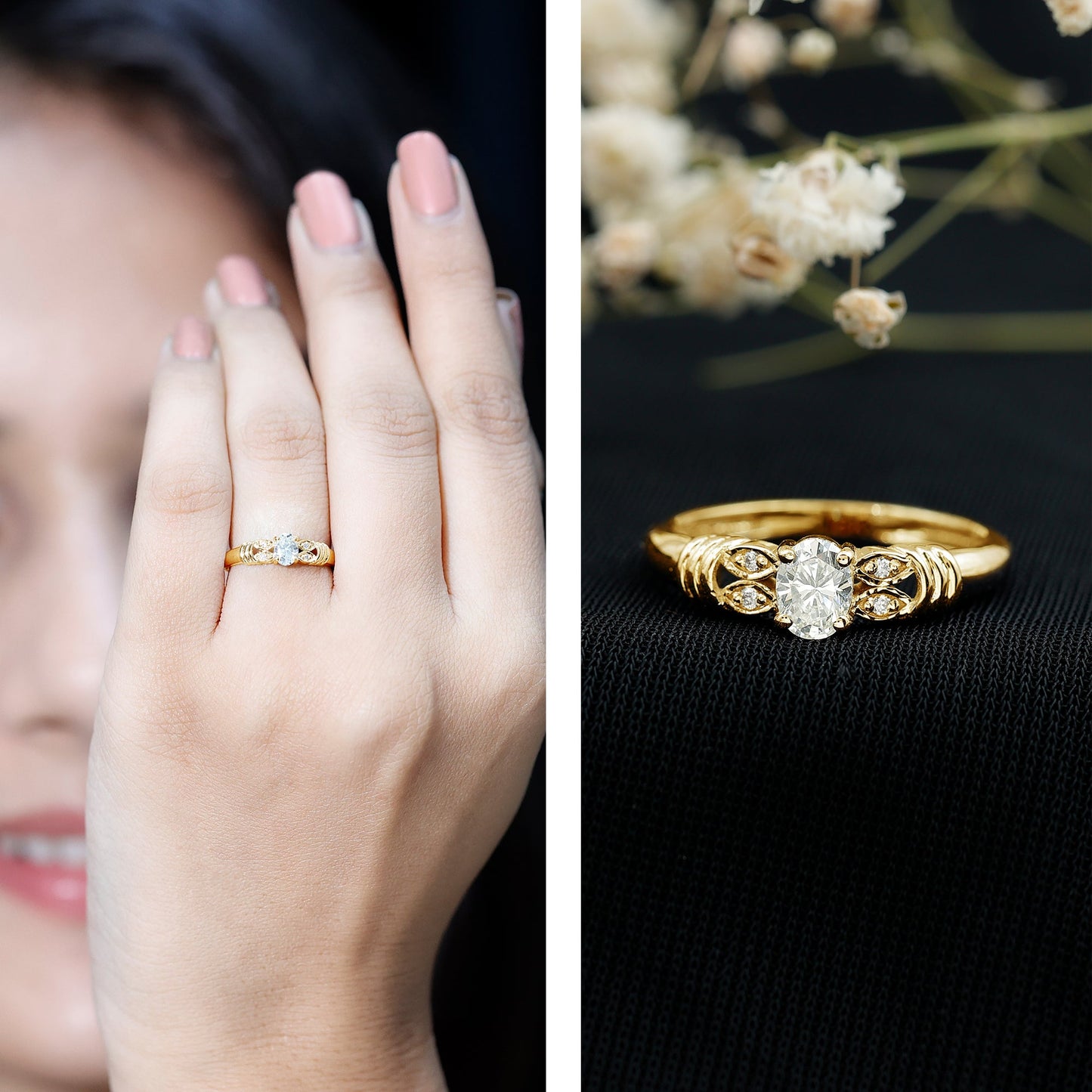 Natural Oval Cut Diamond Solitaire Engagement Ring