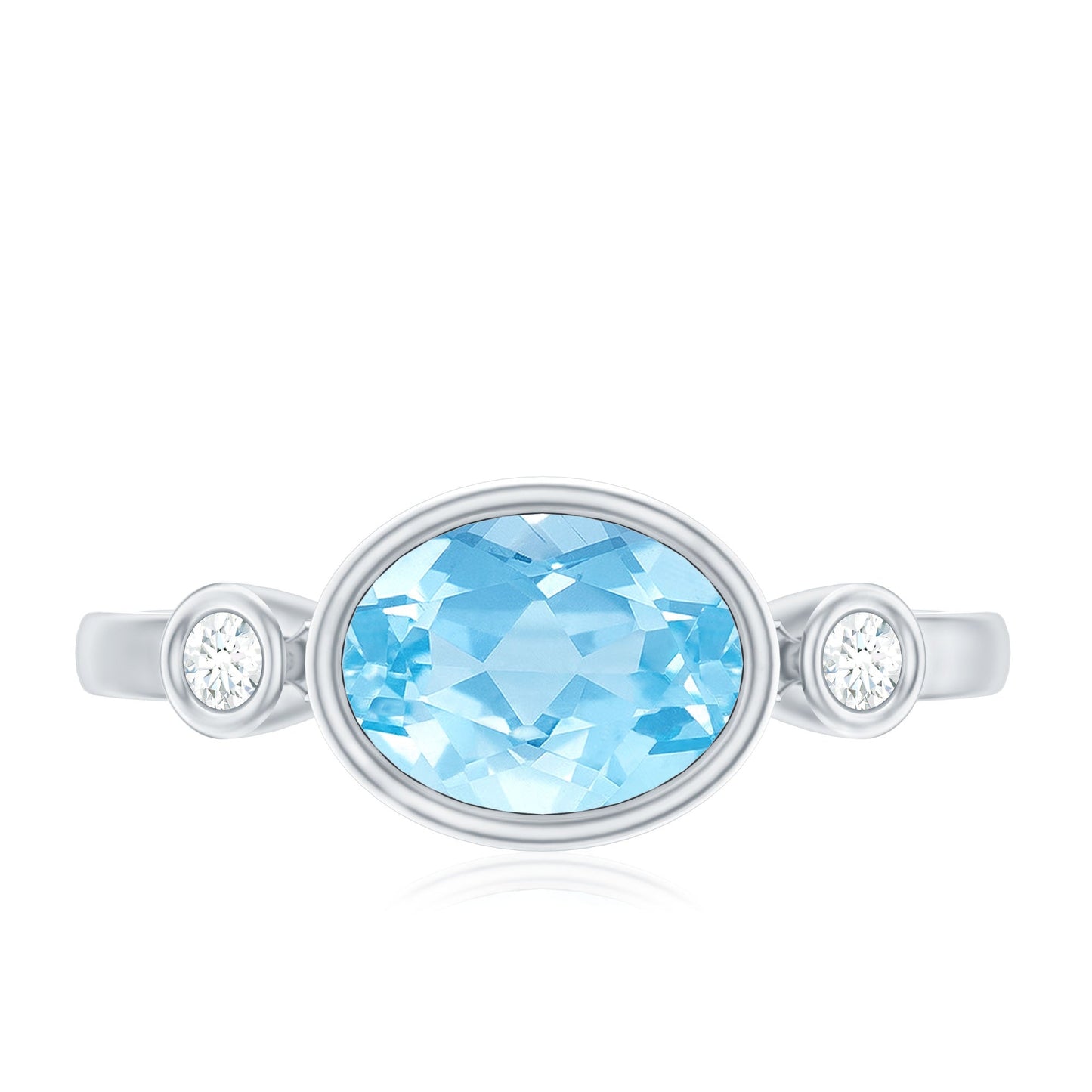 Bezel Set Aquamarine and Diamond East West Engagement Ring