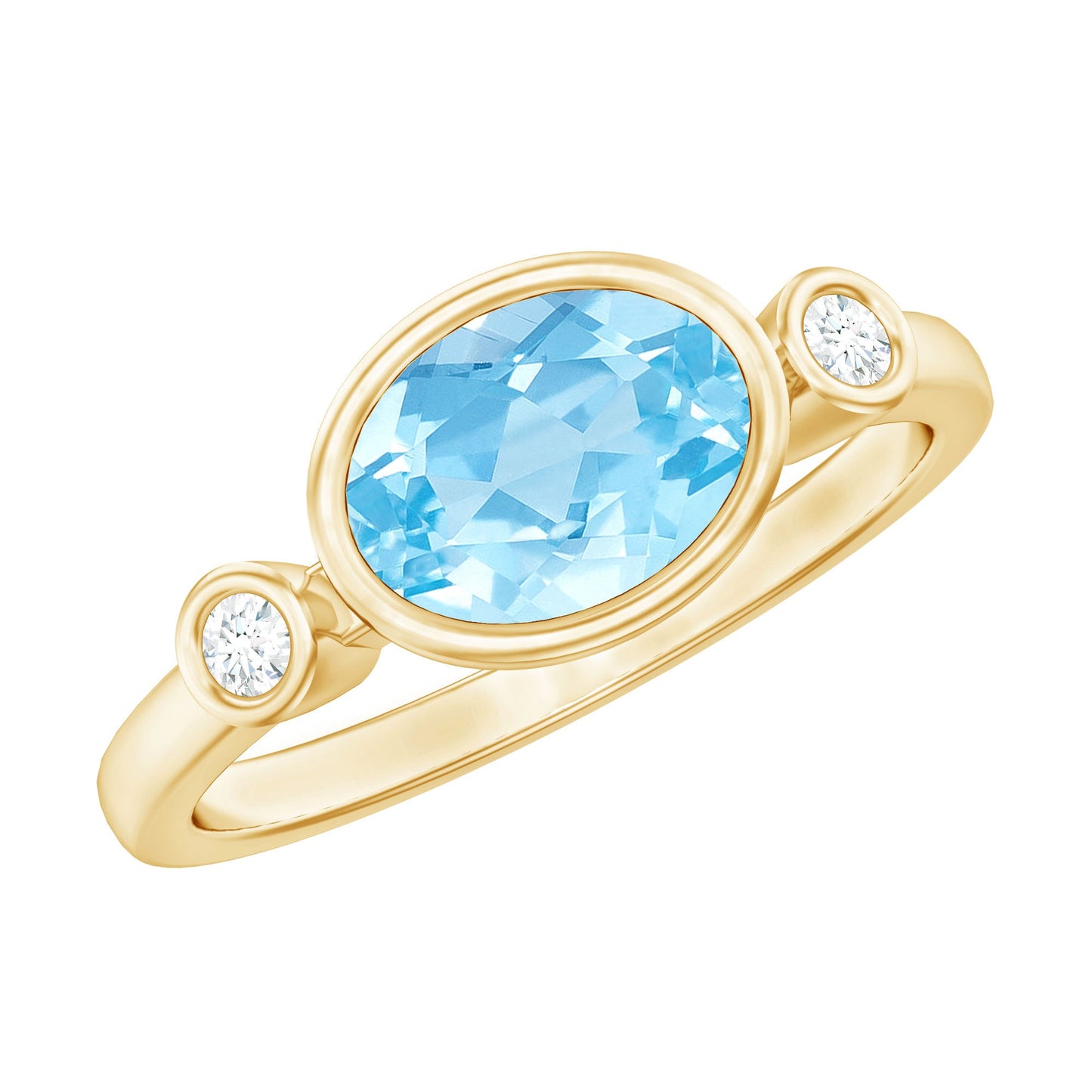 Bezel Set Aquamarine and Diamond East West Engagement Ring
