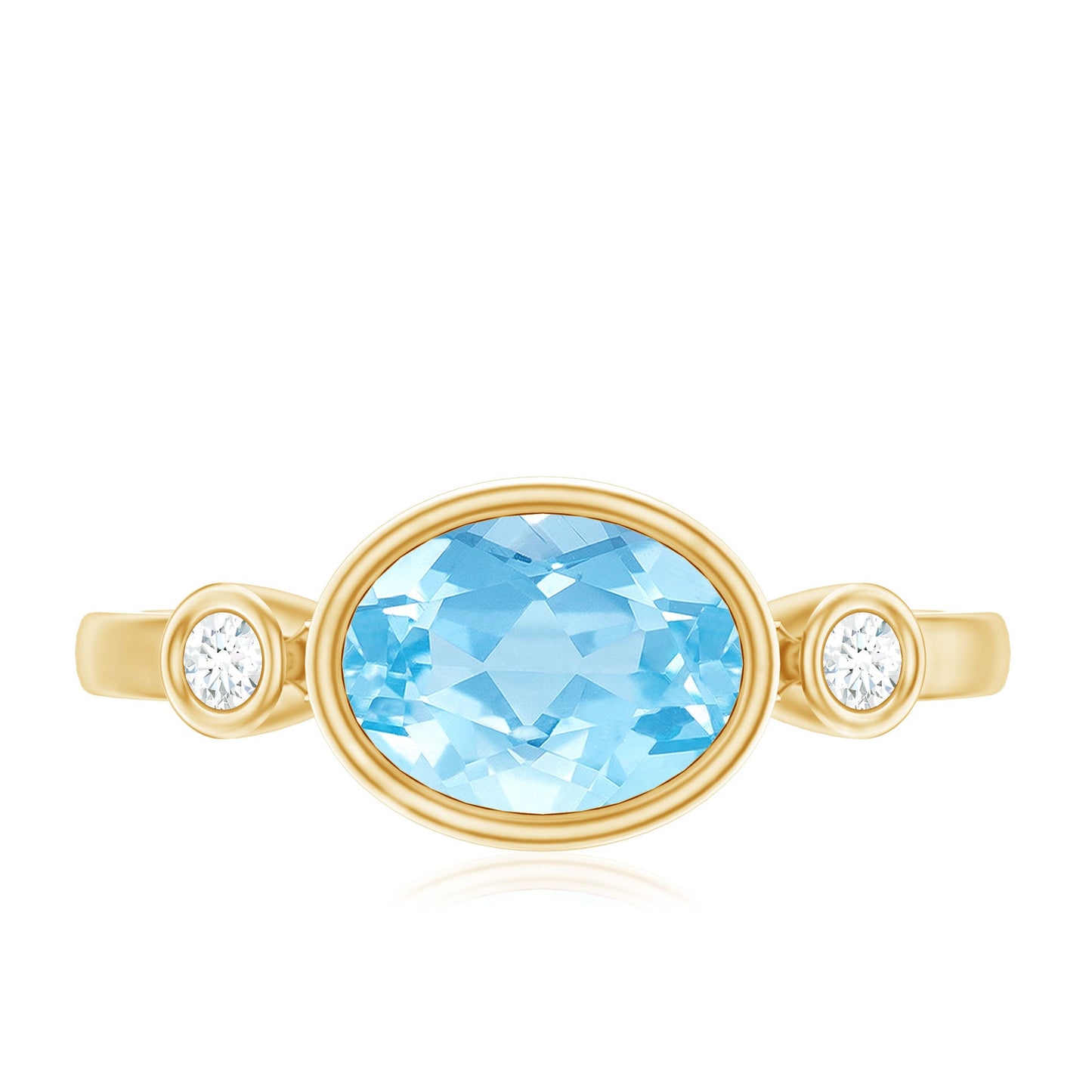 Bezel Set Aquamarine and Diamond East West Engagement Ring