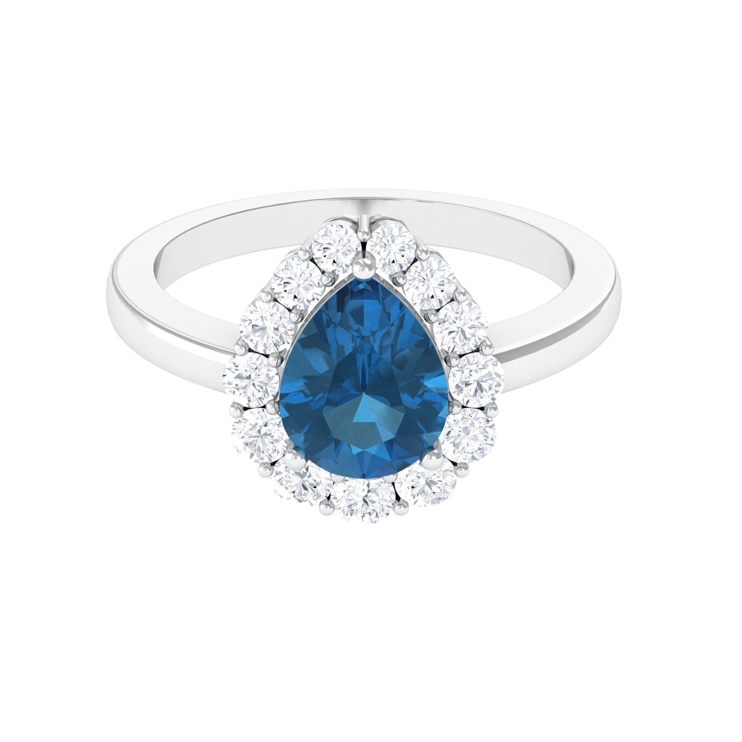 1.7 Carat Pear Shape London Blue Topaz Halo Engagement Ring with Diamond