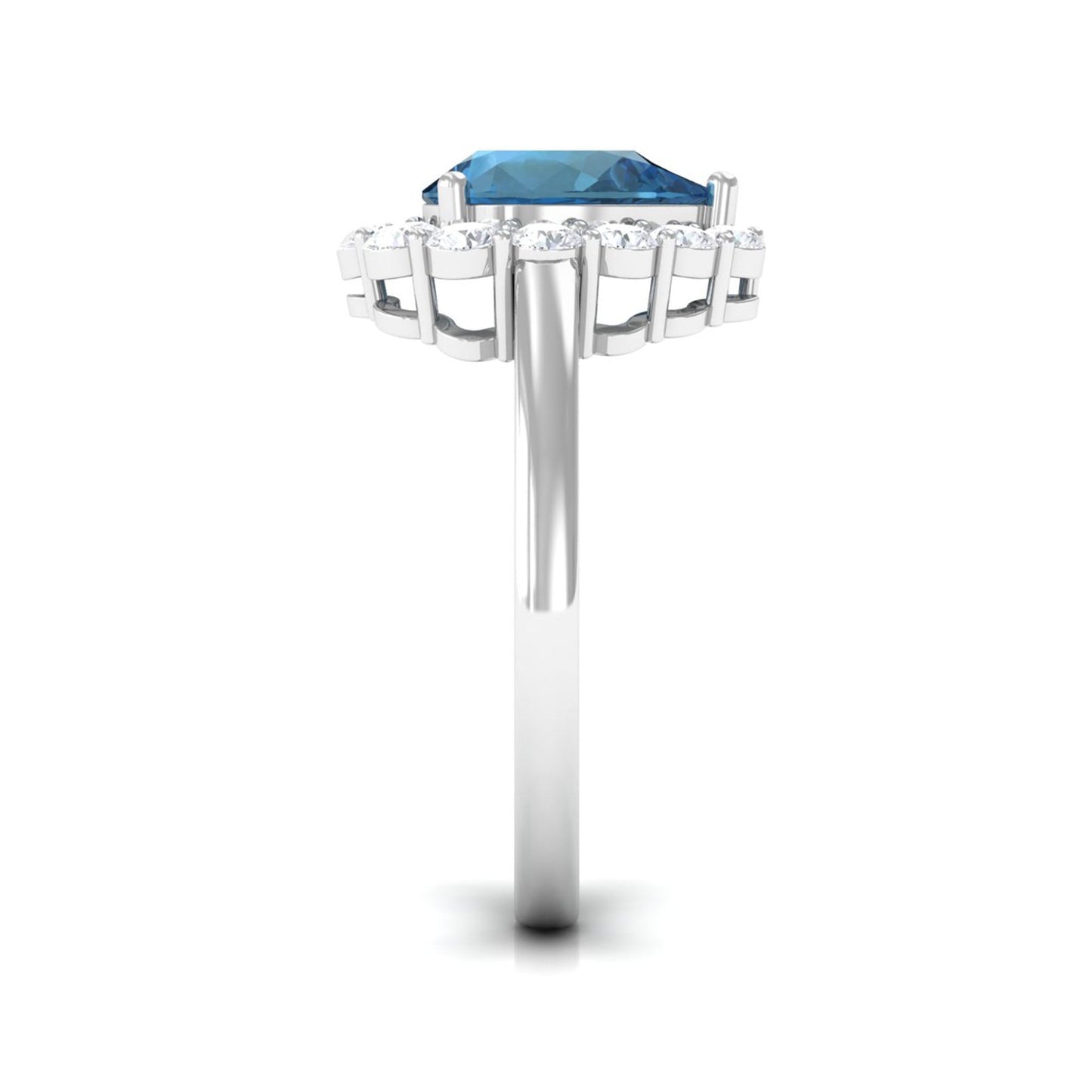 1.7 Carat Pear Shape London Blue Topaz Halo Engagement Ring with Diamond