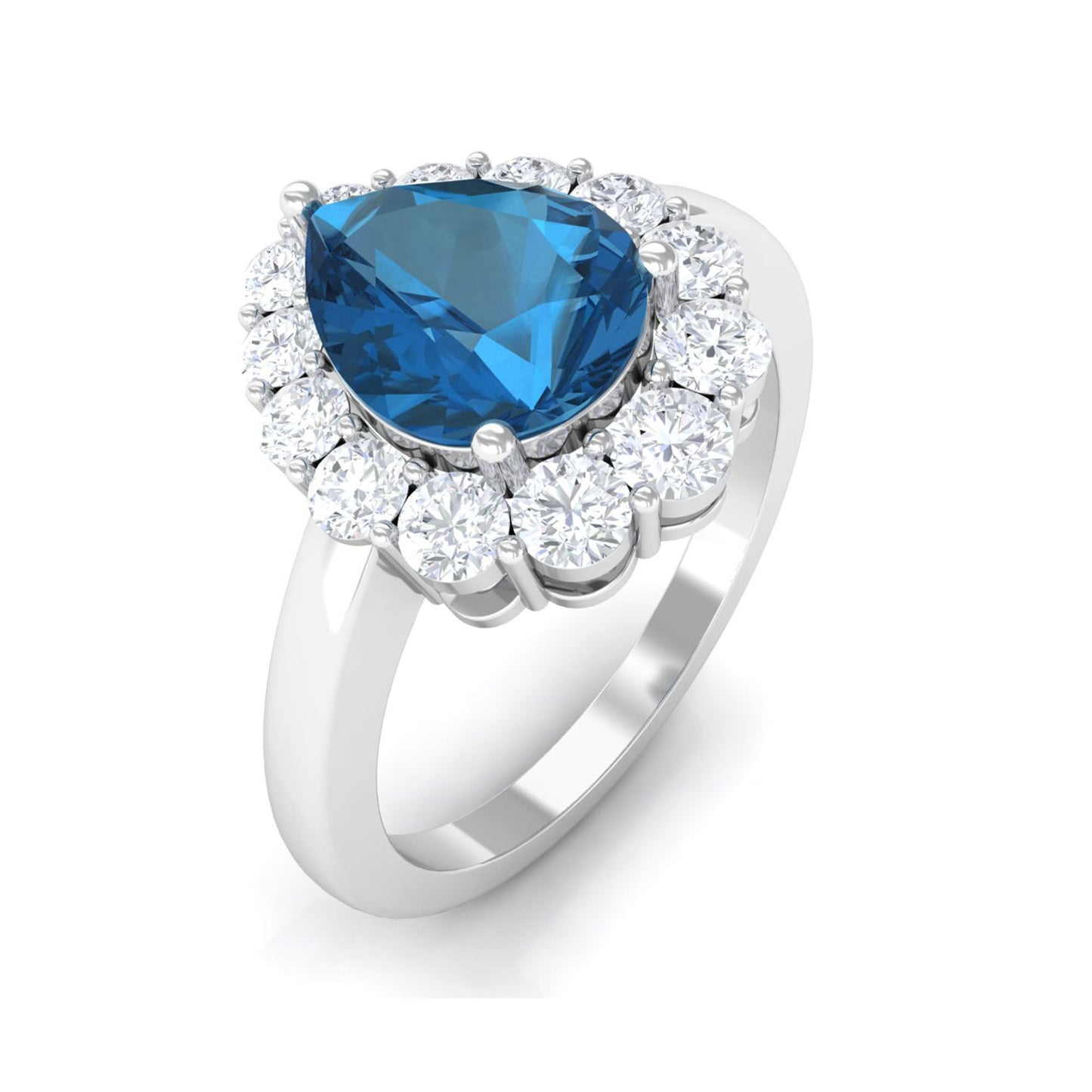 1.7 Carat Pear Shape London Blue Topaz Halo Engagement Ring with Diamond