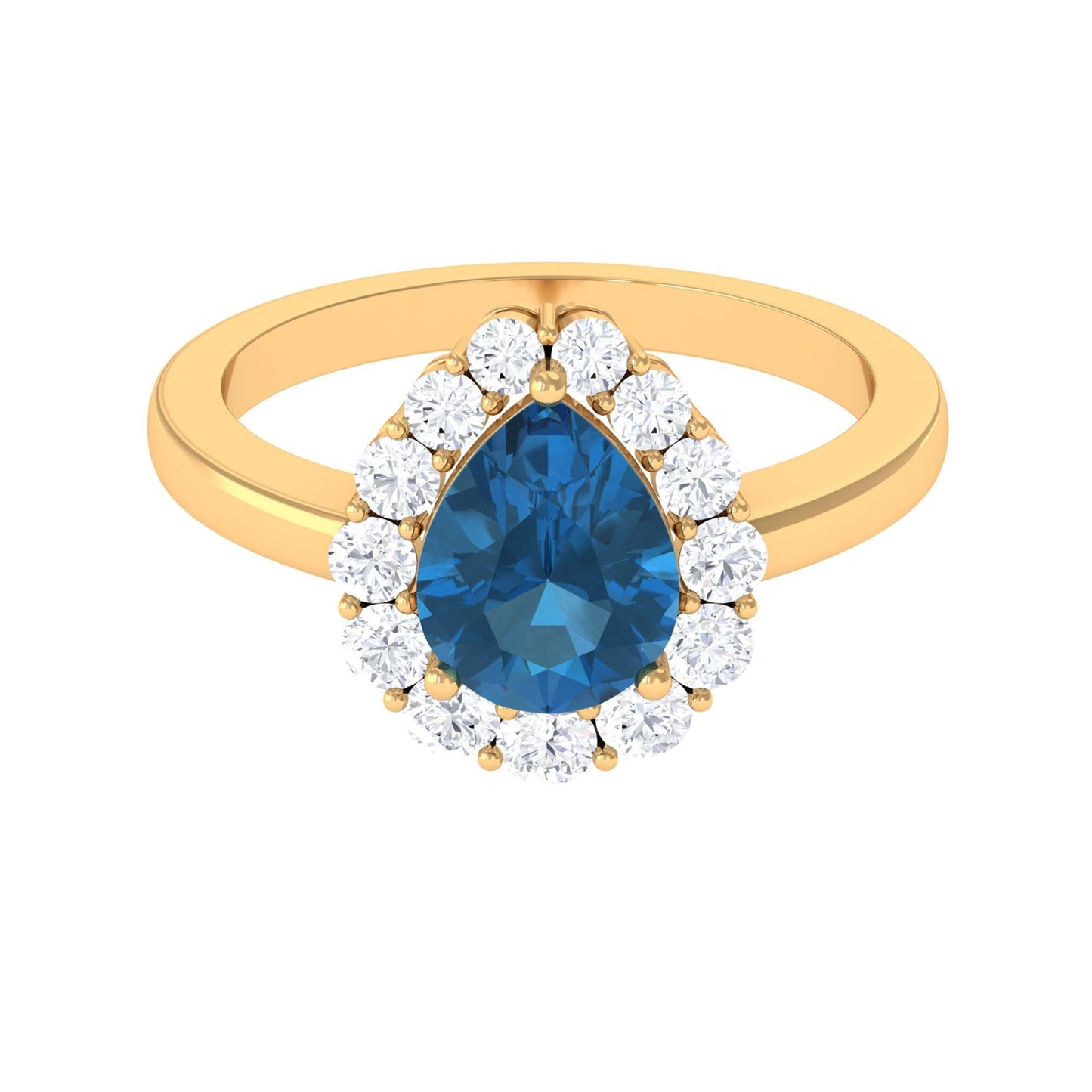 1.7 Carat Pear Shape London Blue Topaz Halo Engagement Ring with Diamond
