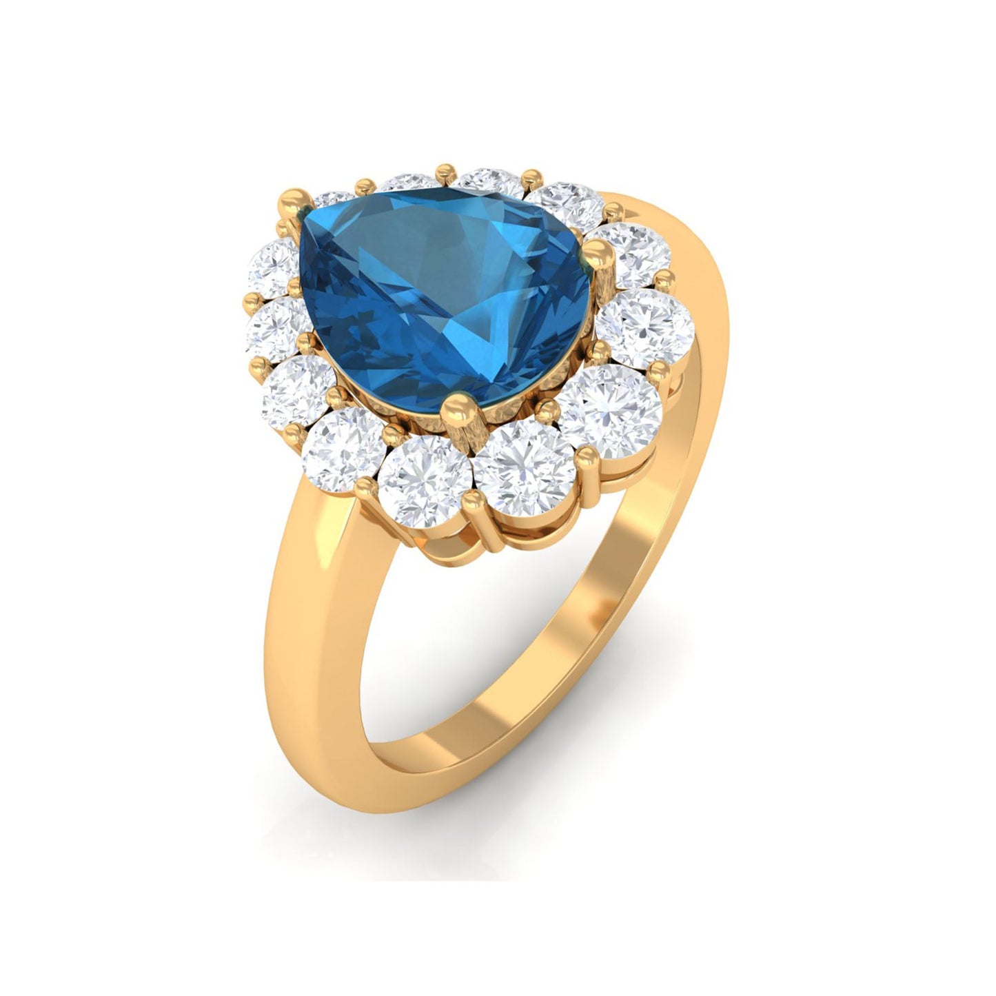 1.7 Carat Pear Shape London Blue Topaz Halo Engagement Ring with Diamond