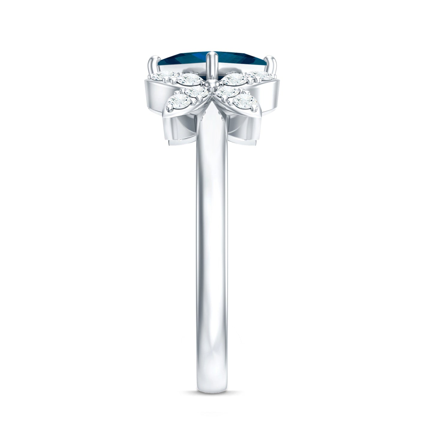 1 Carat Princess Cut London Blue Topaz Floral Engagement Ring with Diamond