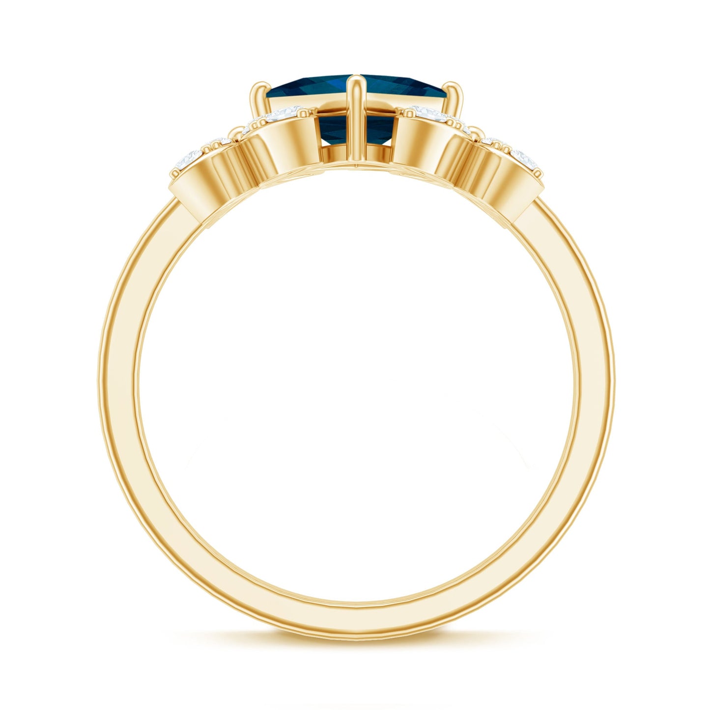 1 Carat Princess Cut London Blue Topaz Floral Engagement Ring with Diamond