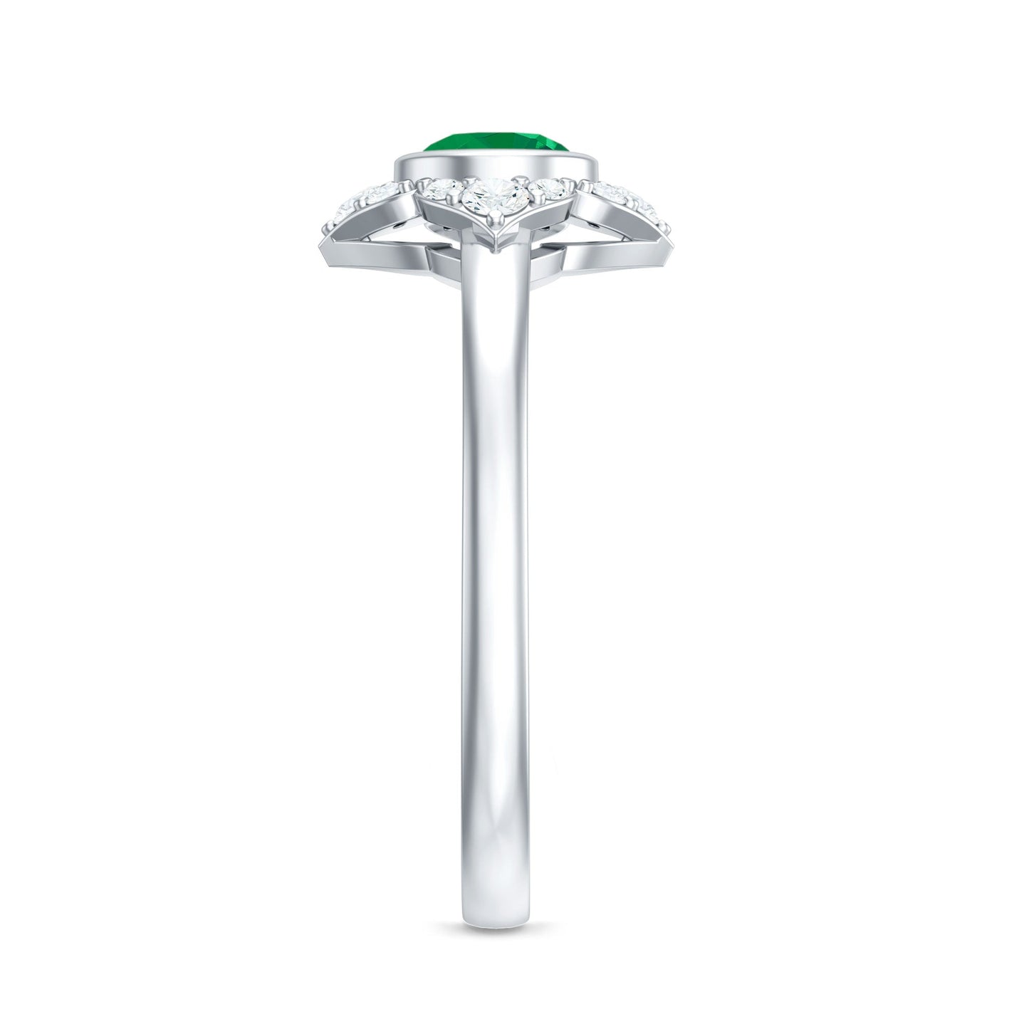 Natural Bezel Set 0.4 Carat Emerald Flower Engagement Ring with Diamond
