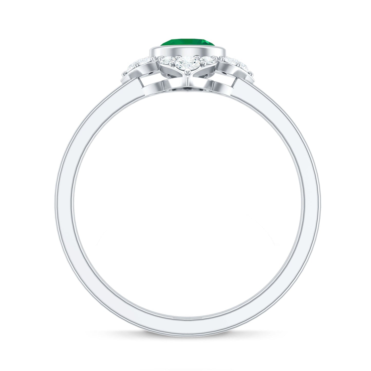 Natural Bezel Set 0.4 Carat Emerald Flower Engagement Ring with Diamond