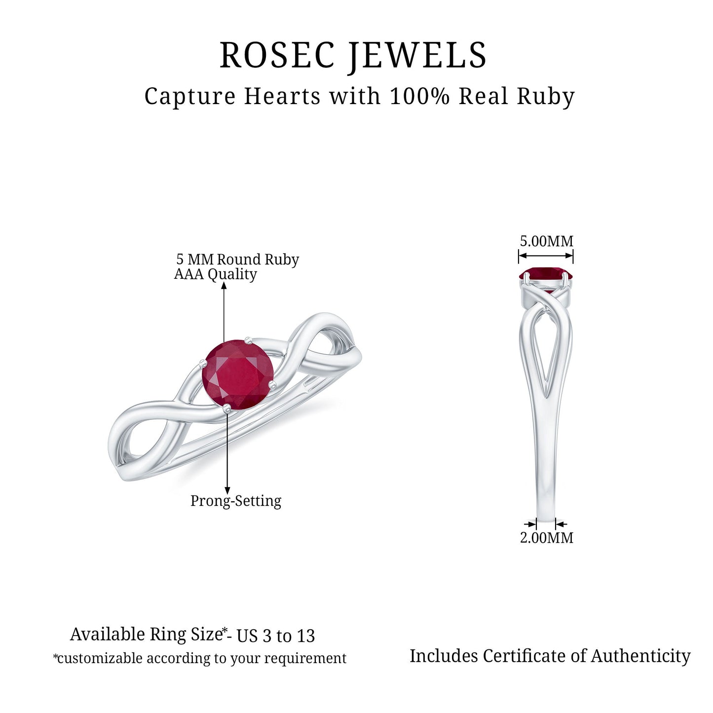 Natural 0.6 Carat Ruby Promise Ring with Crossover Shank