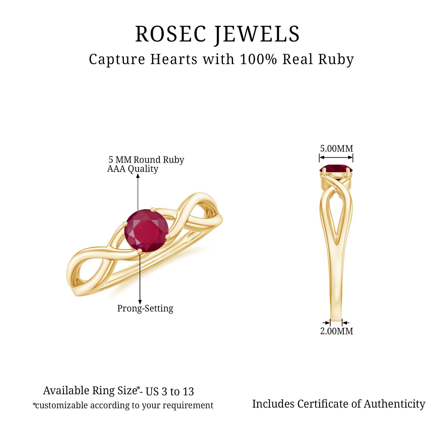 Natural 0.6 Carat Ruby Promise Ring with Crossover Shank