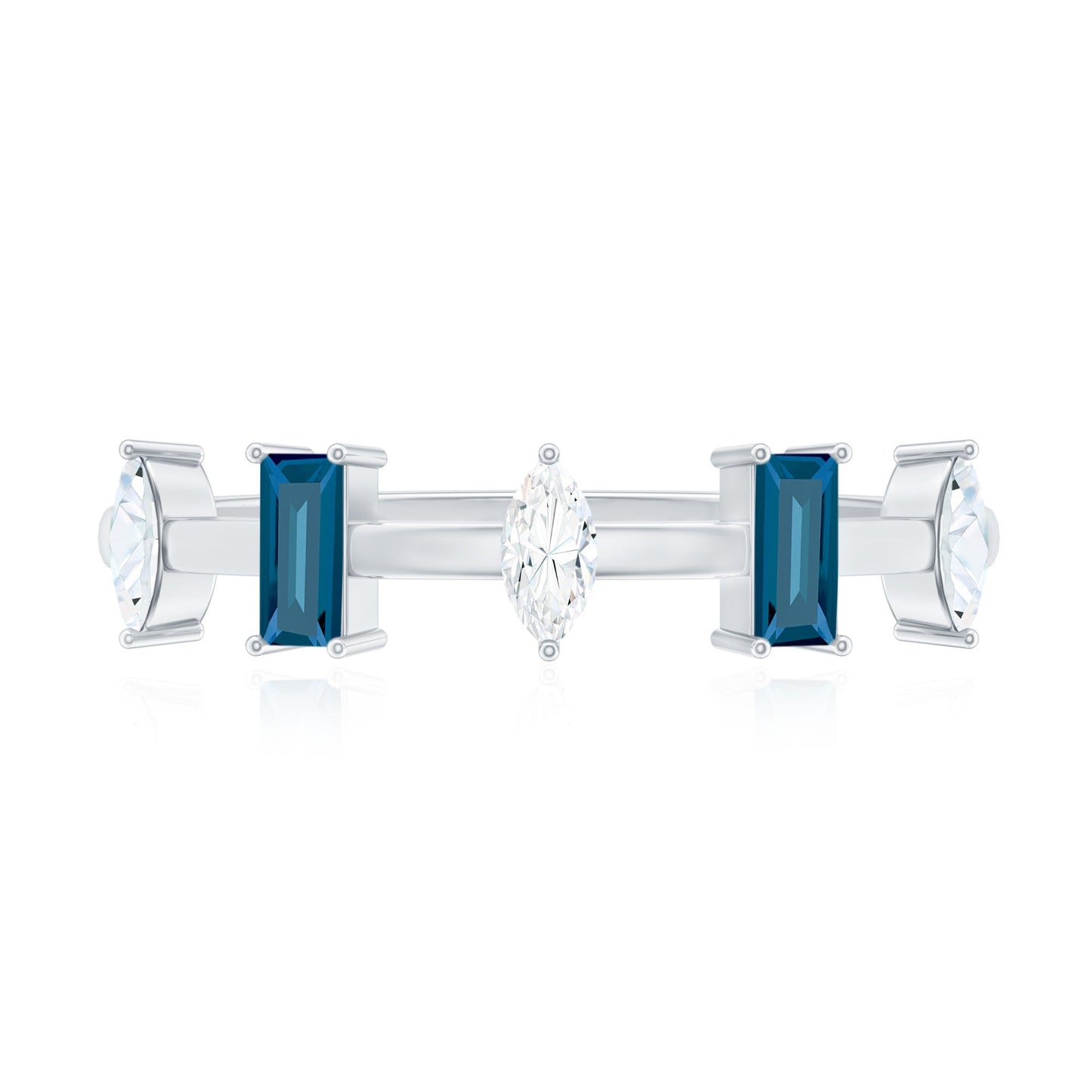 Baguette London Blue Topaz and Marquise Diamond Half Eternity Ring