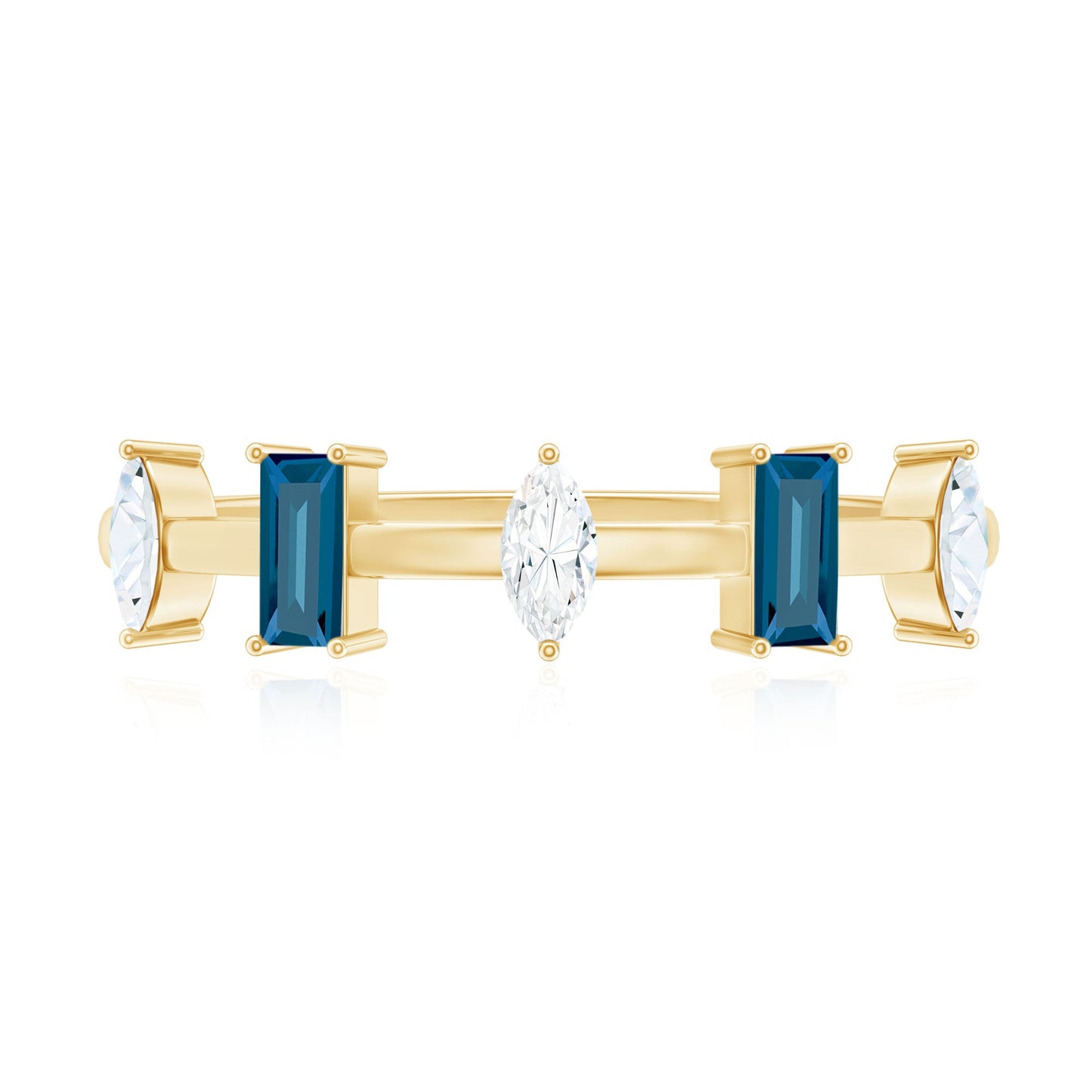 Baguette London Blue Topaz and Marquise Diamond Half Eternity Ring