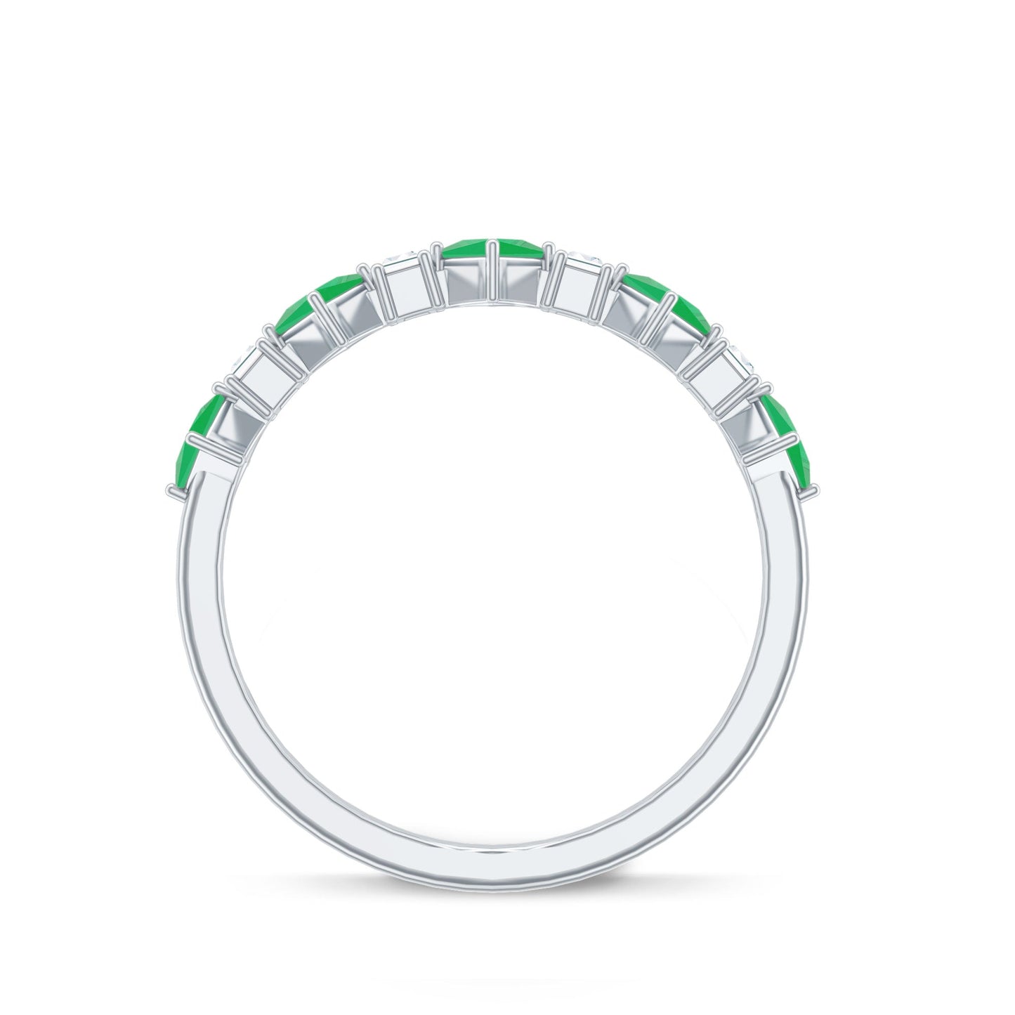 Certified Real Princess Cut Emerald Half Eternity Anniversary Ring