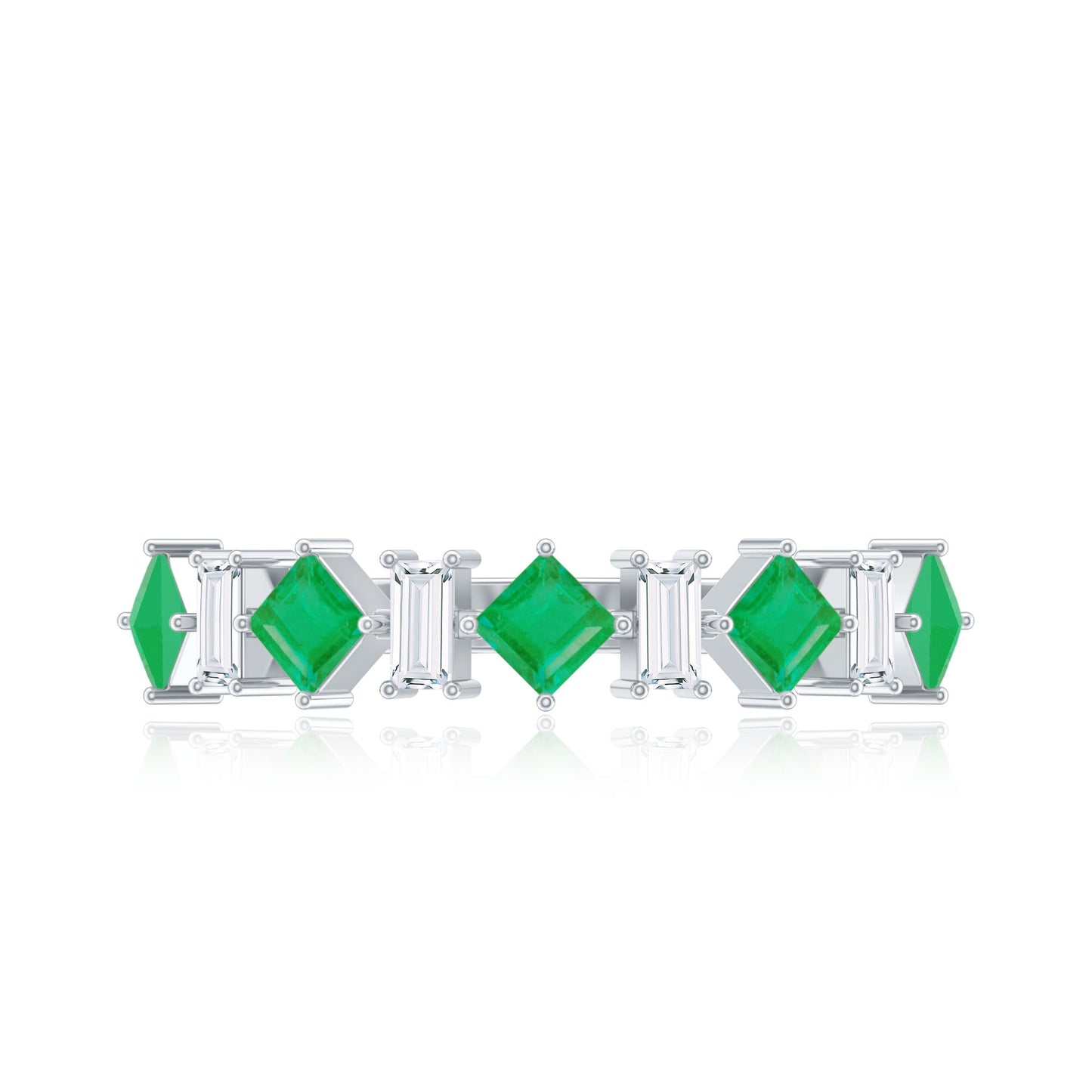 Certified Real Princess Cut Emerald Half Eternity Anniversary Ring