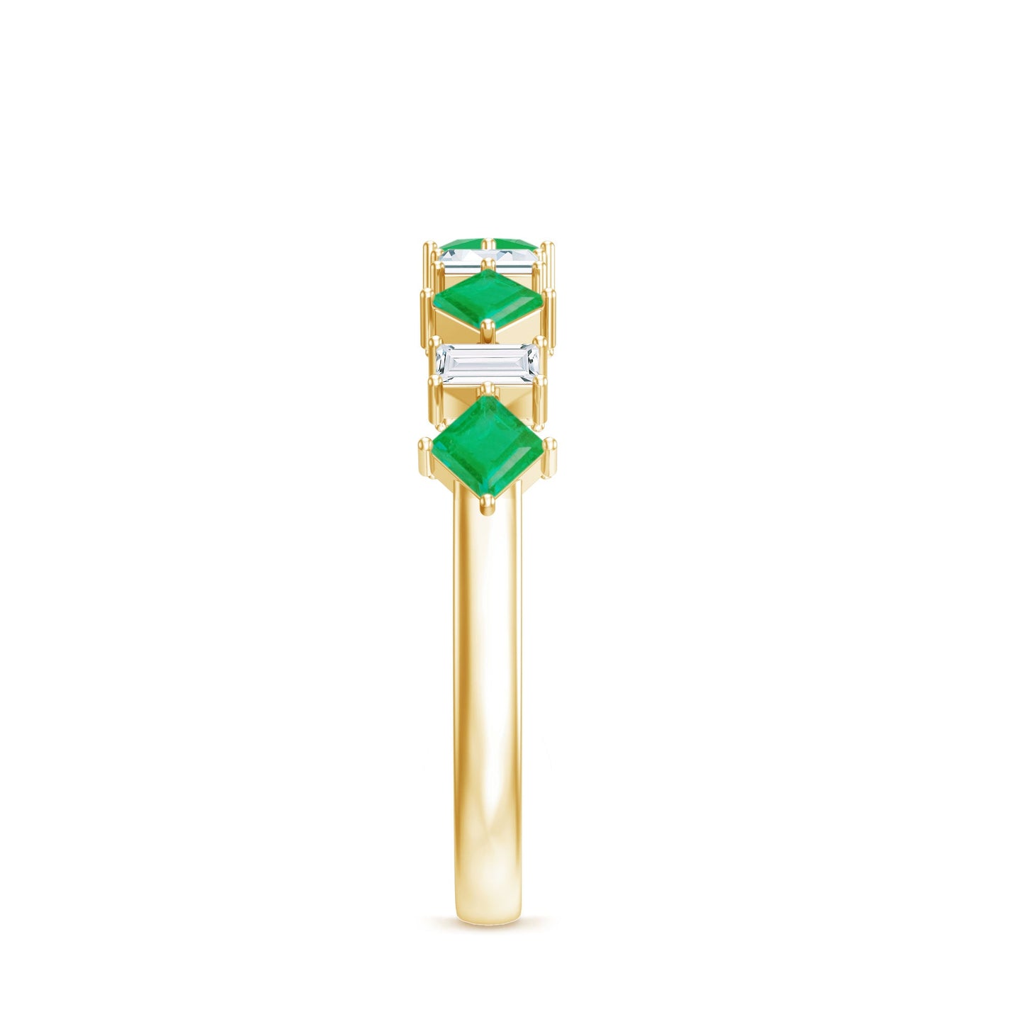 Certified Real Princess Cut Emerald Half Eternity Anniversary Ring