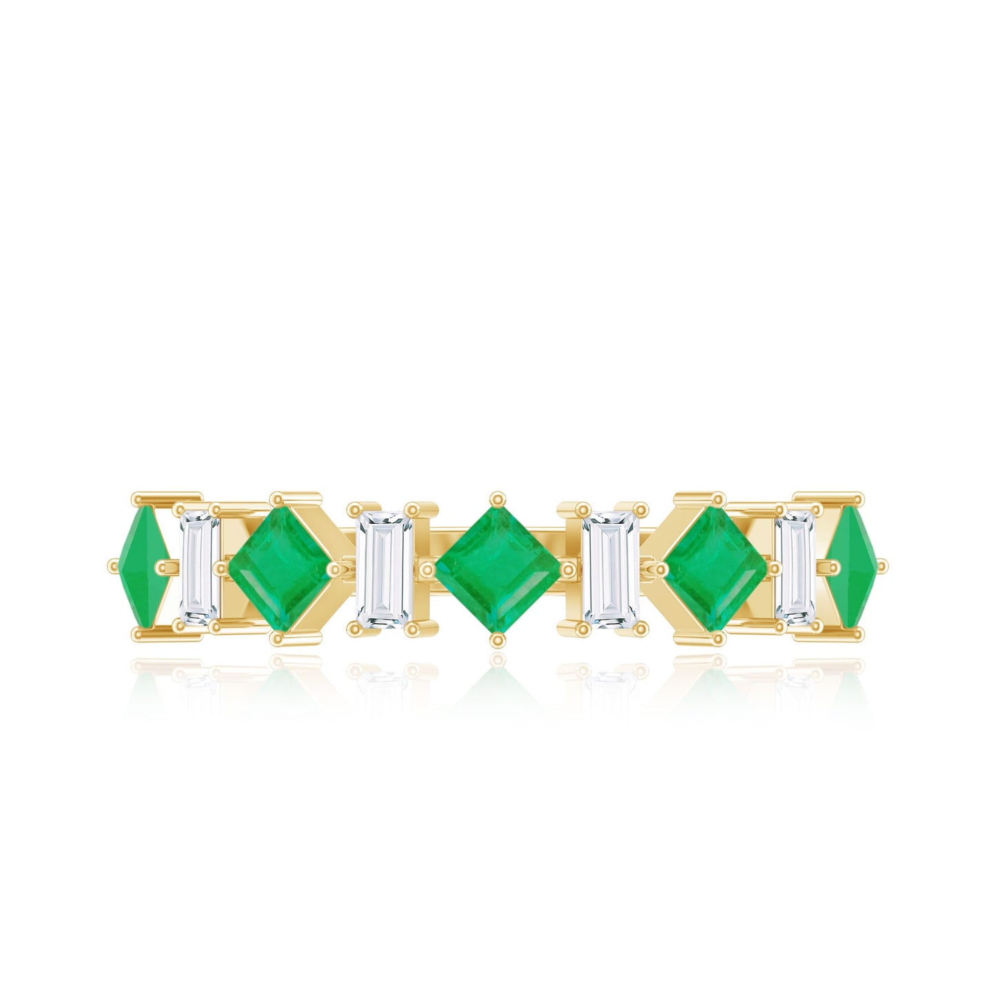 Certified Real Princess Cut Emerald Half Eternity Anniversary Ring