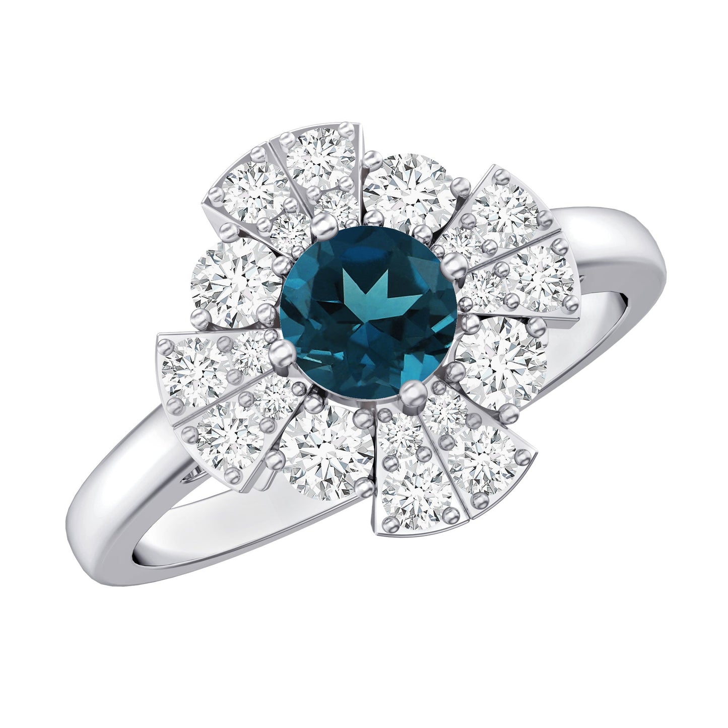 London Blue Topaz Floral Engagement Ring with Diamond