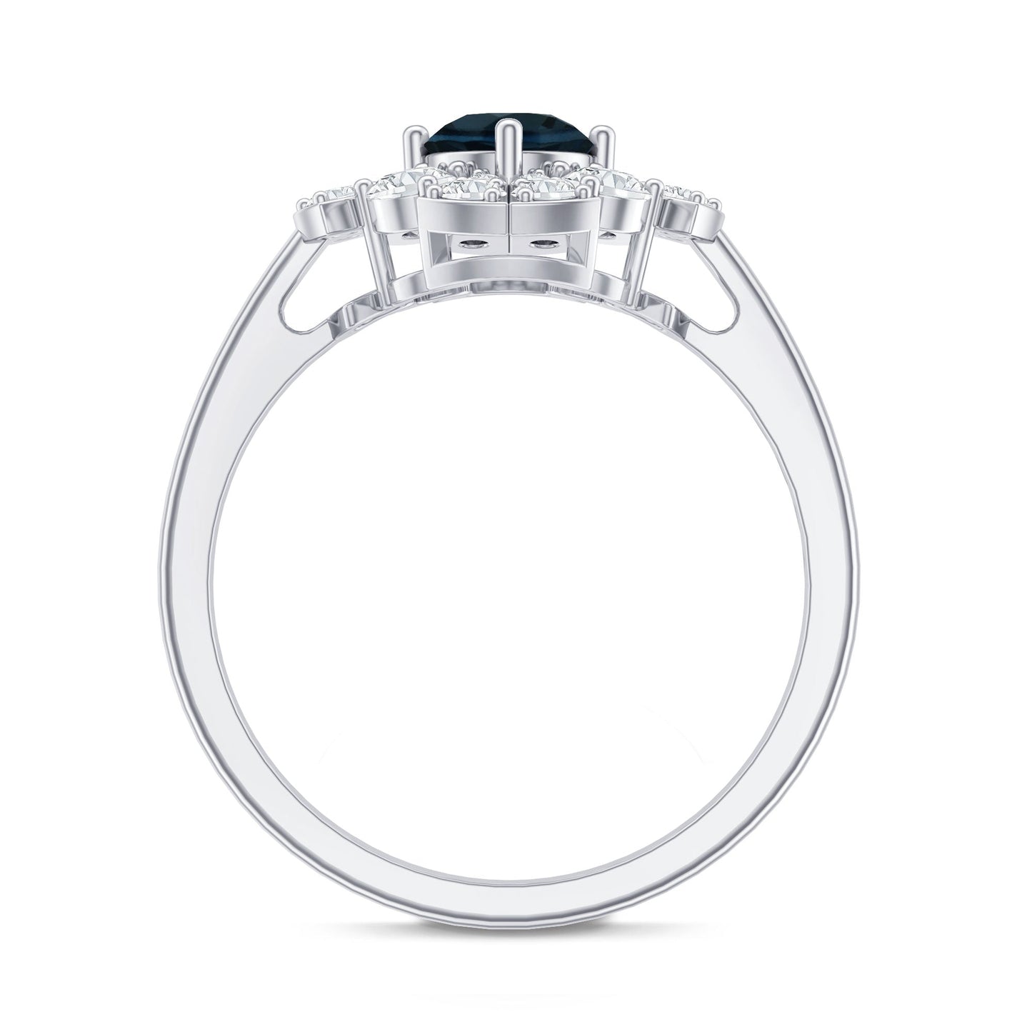 London Blue Topaz Floral Engagement Ring with Diamond