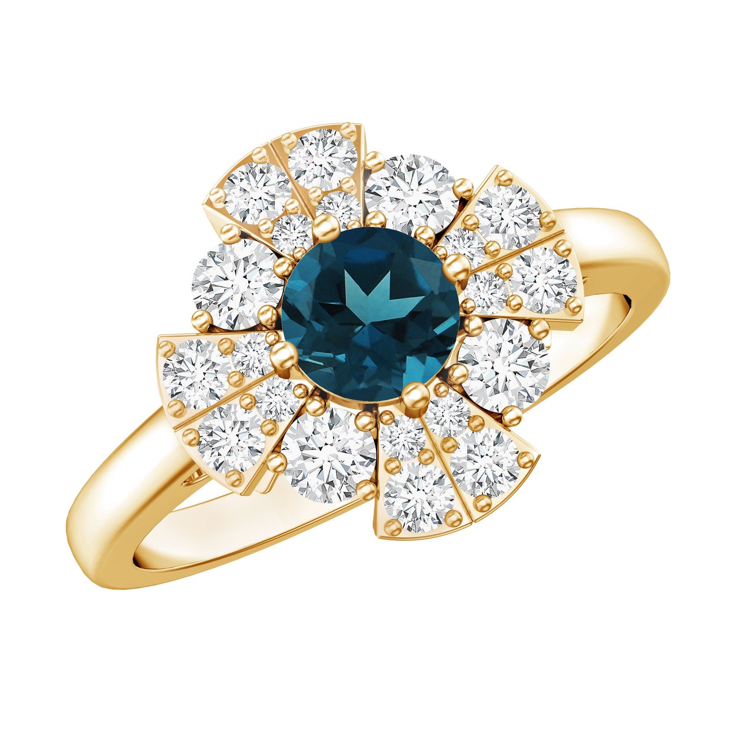 London Blue Topaz Floral Engagement Ring with Diamond