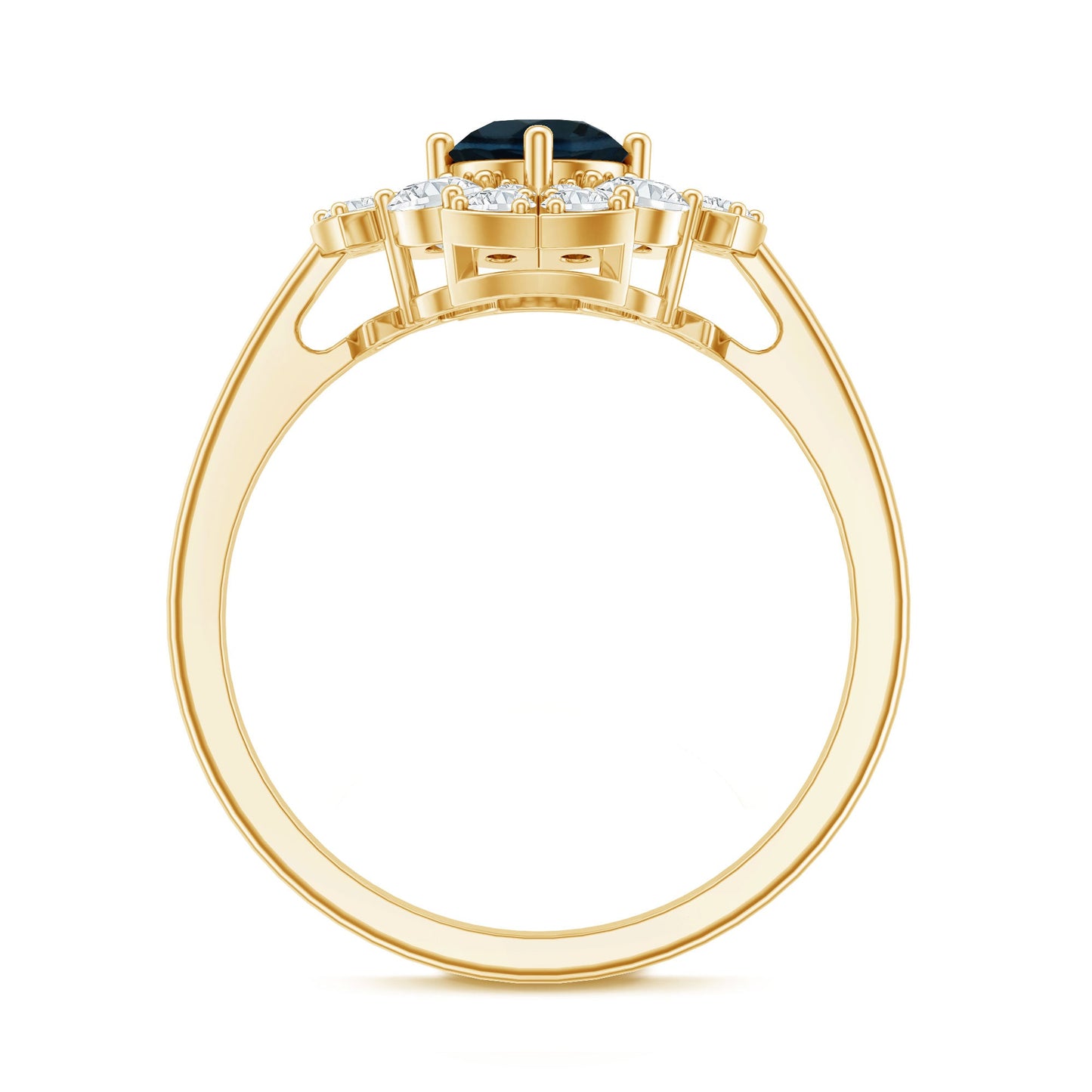 London Blue Topaz Floral Engagement Ring with Diamond