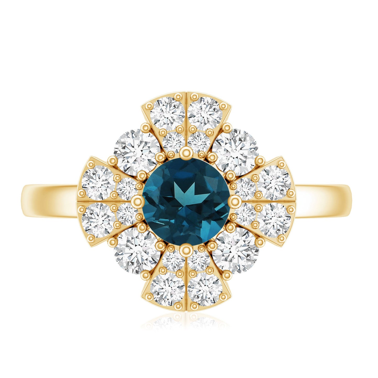 London Blue Topaz Floral Engagement Ring with Diamond