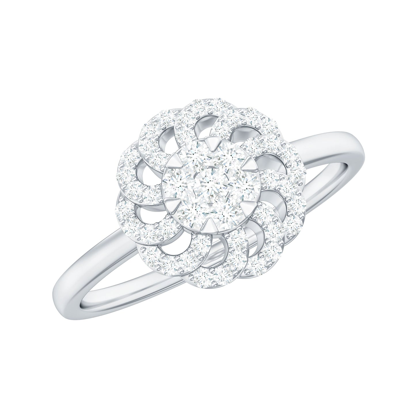 Certified Natural Diamond Flower Engagement Ring in Illusion Set