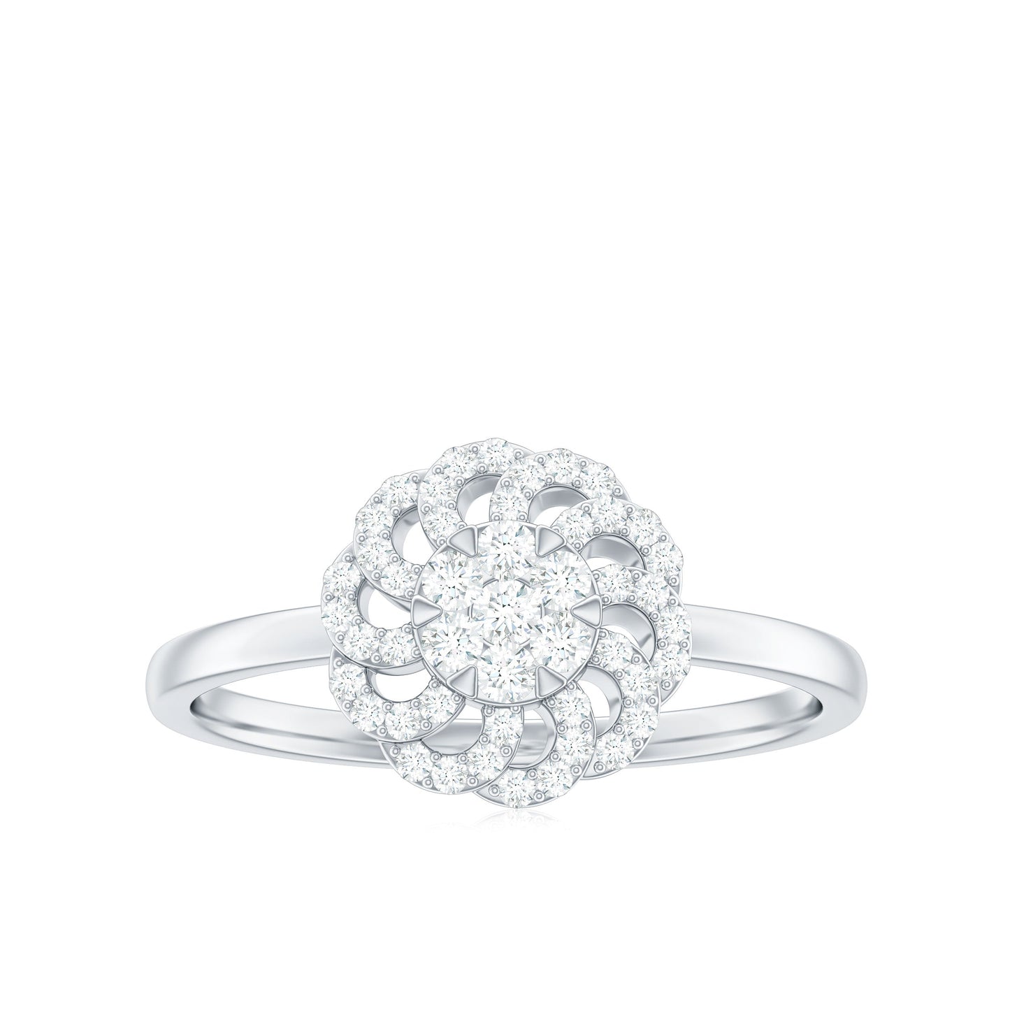 Certified Natural Diamond Flower Engagement Ring in Illusion Set