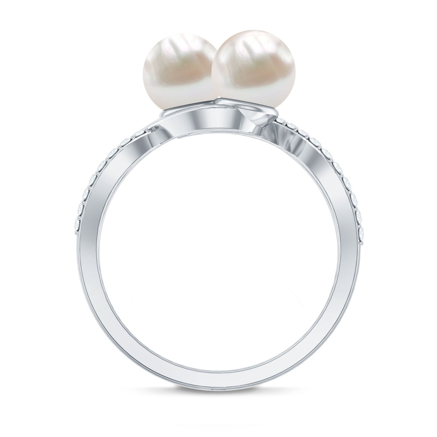 Cultured Freshwater Pearl Toi Et Moi Engagement Ring with Diamond