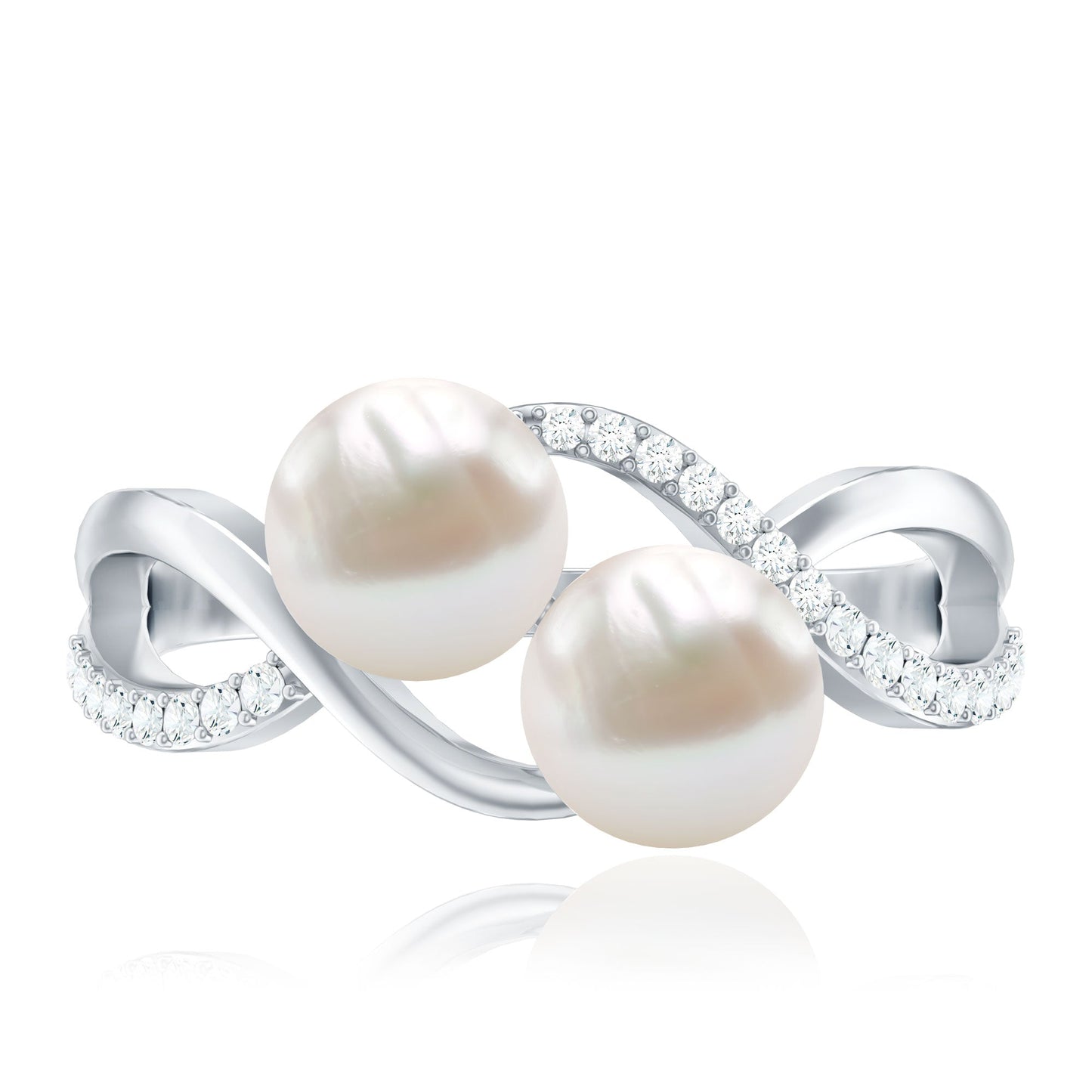 Cultured Freshwater Pearl Toi Et Moi Engagement Ring with Diamond