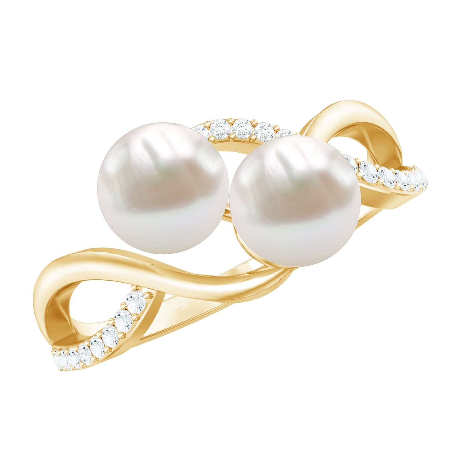 Cultured Freshwater Pearl Toi Et Moi Engagement Ring with Diamond