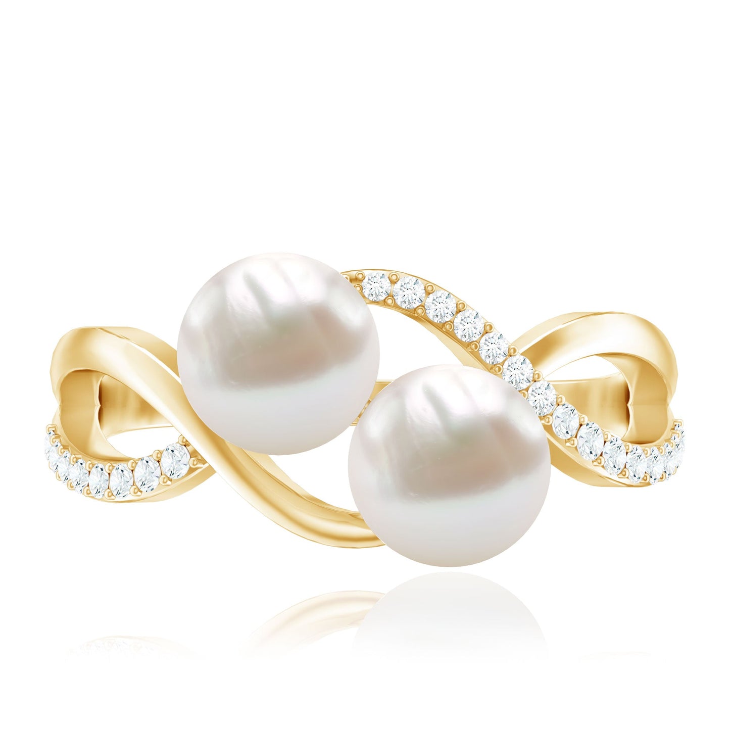 Cultured Freshwater Pearl Toi Et Moi Engagement Ring with Diamond