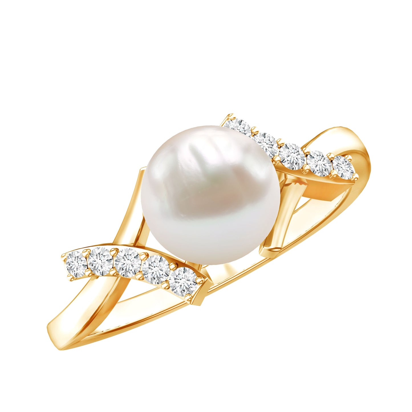 Freshwater Pearl Solitaire Crossover Engagement Ring with Diamond