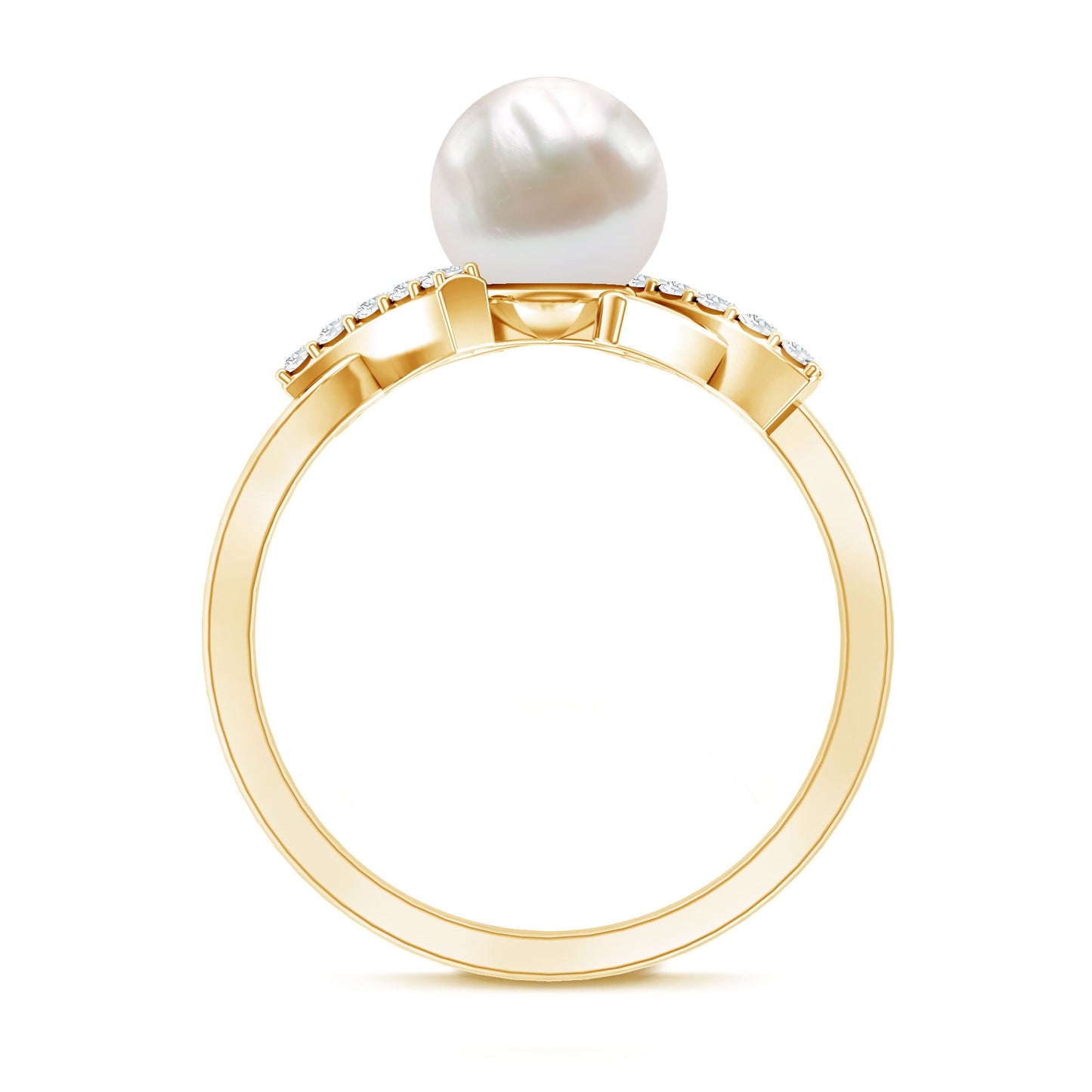 Freshwater Pearl Solitaire Crossover Engagement Ring with Diamond